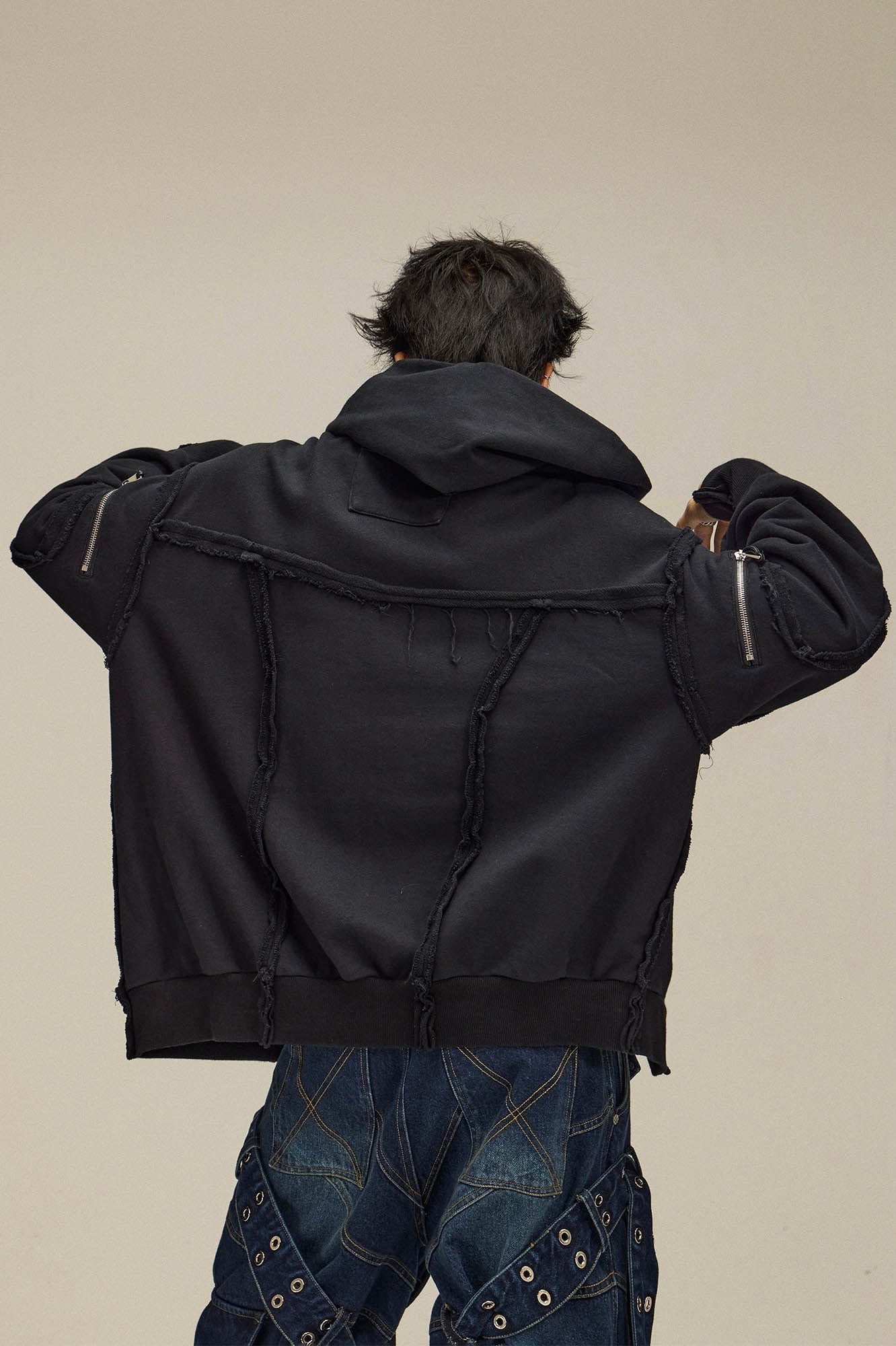 FLYERRER Asymmetrical Zip-up Frayed Hoodie, premium urban and streetwear designers apparel on PROJECTISR.com, FLYERRER
