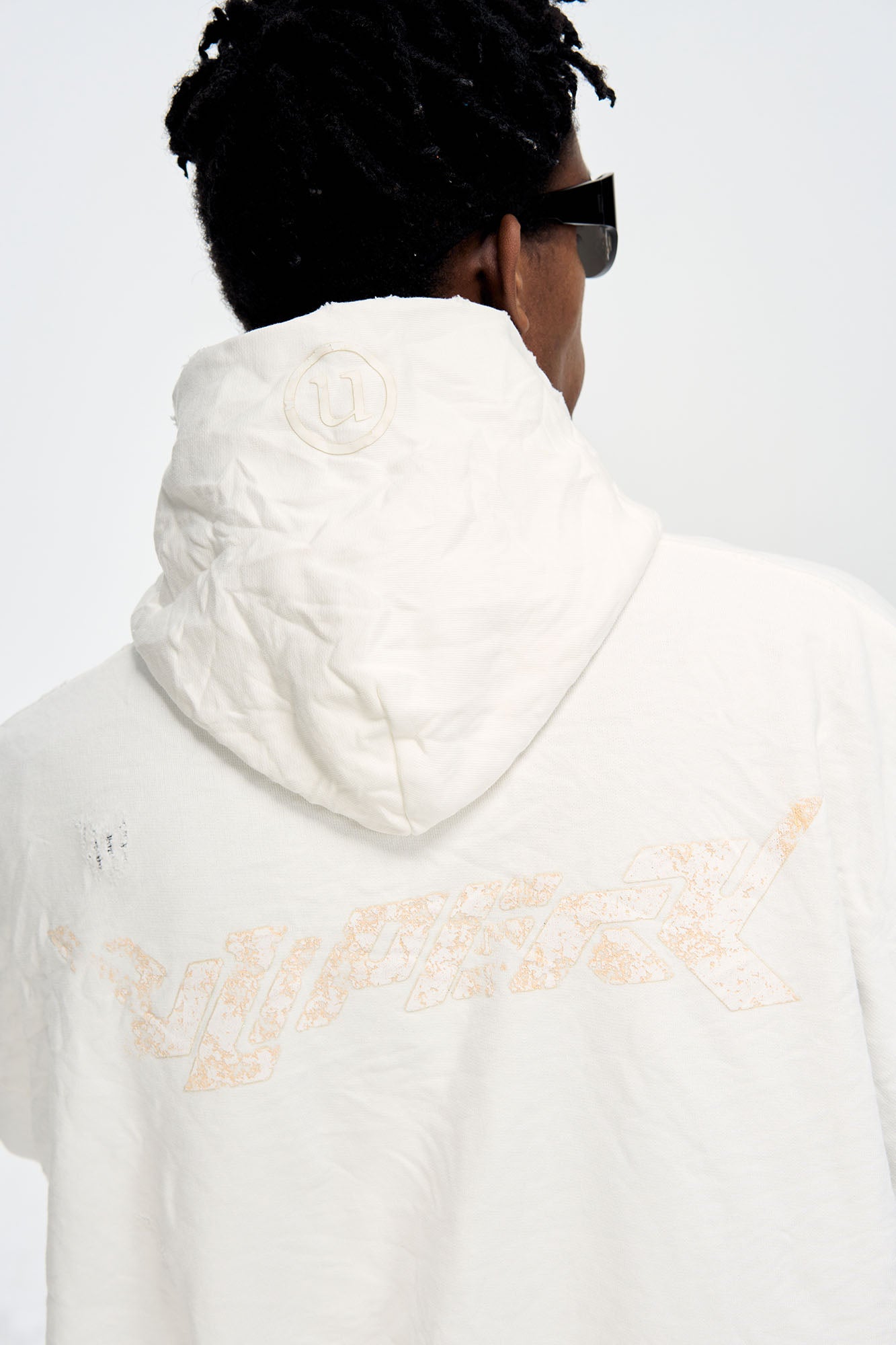 ULIPERY Dirty Fit Distressed Crinkled Hoodie White