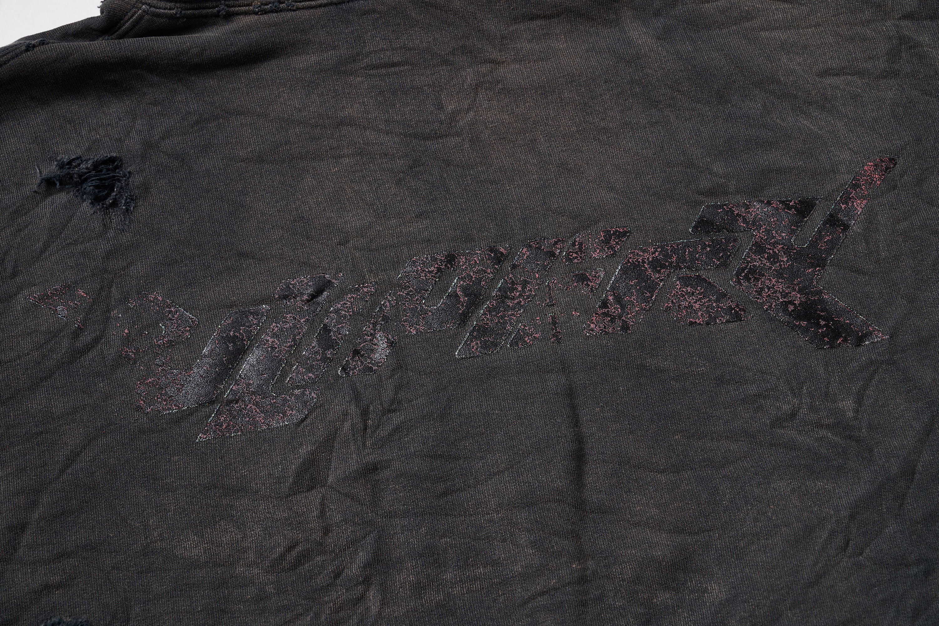 ULIPERY Dirty Fit Distressed Crinkled Hoodie Black