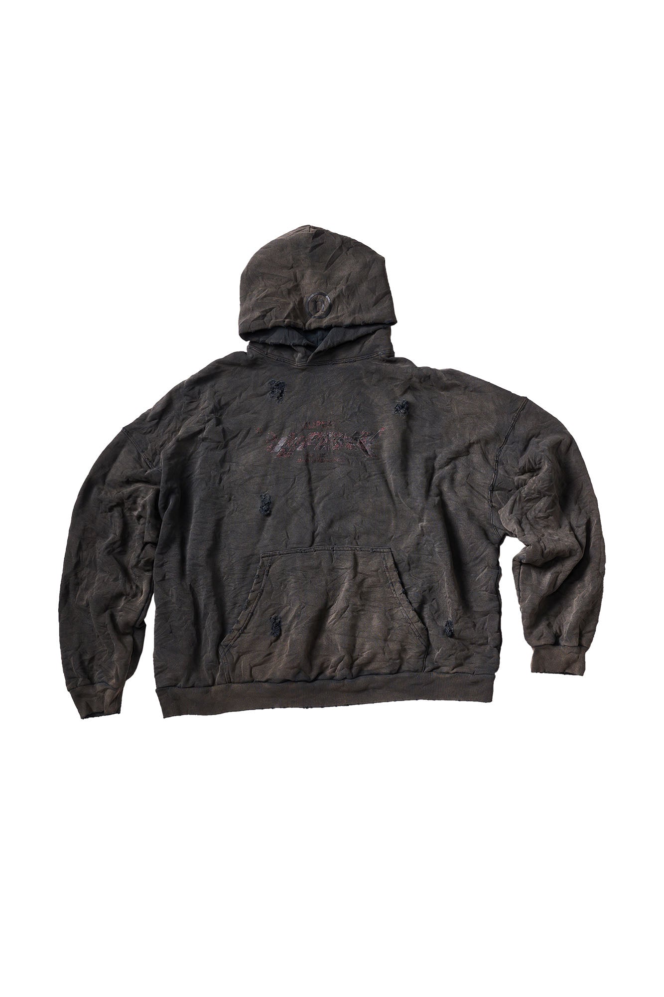 ULIPERY Dirty Fit Distressed Crinkled Hoodie Black