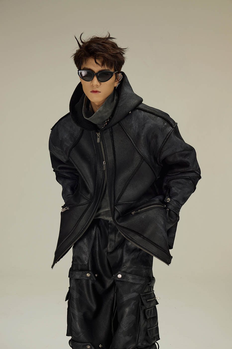 FLYERRER Geometric Paneled Faux Leather Jacket, premium urban and streetwear designers apparel on PROJECTISR.com, FLYERRER