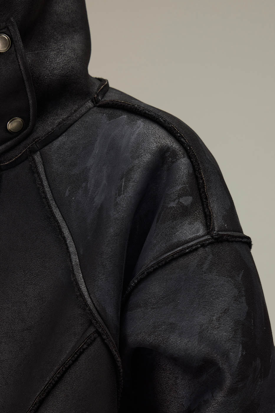 FLYERRER Geometric Paneled Faux Leather Jacket, premium urban and streetwear designers apparel on PROJECTISR.com, FLYERRER