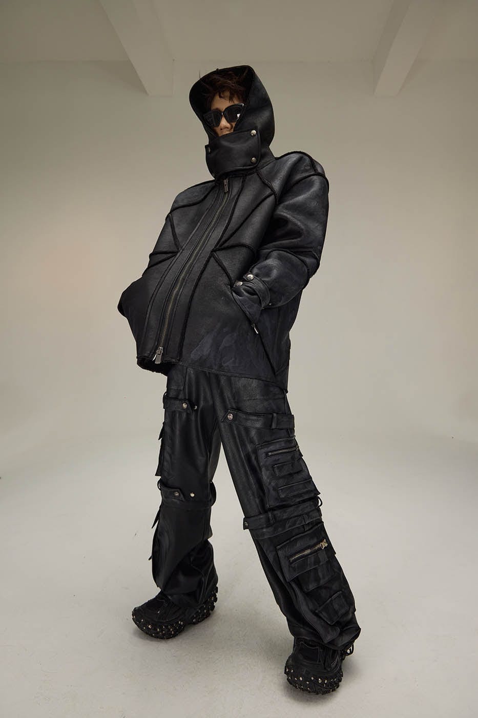 FLYERRER Geometric Paneled Faux Leather Jacket, premium urban and streetwear designers apparel on PROJECTISR.com, FLYERRER