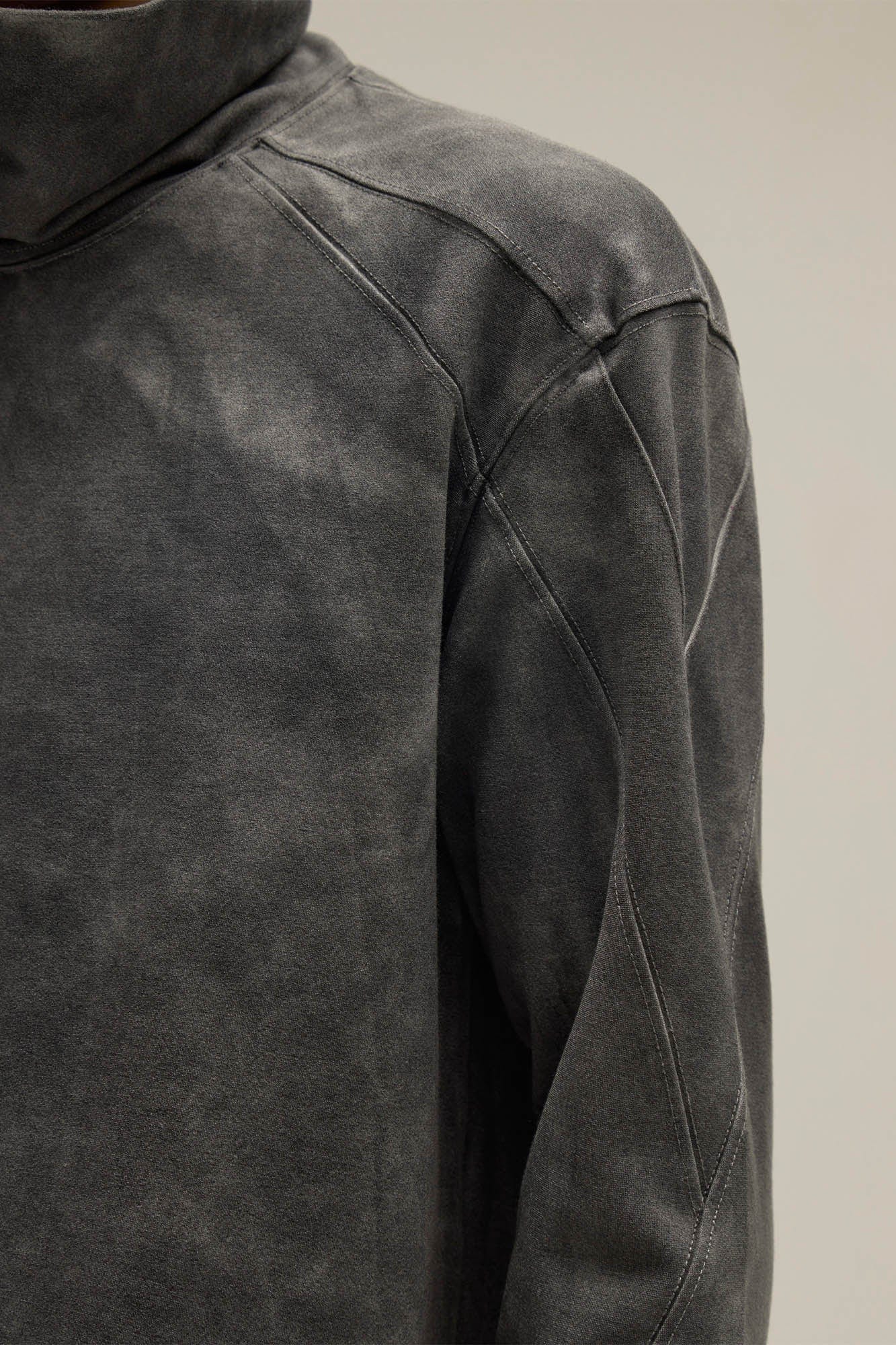FLYERRER Distressed High-Neck Spliced Long-Sleeve Tee, premium urban and streetwear designers apparel on PROJECTISR.com, FLYERRER