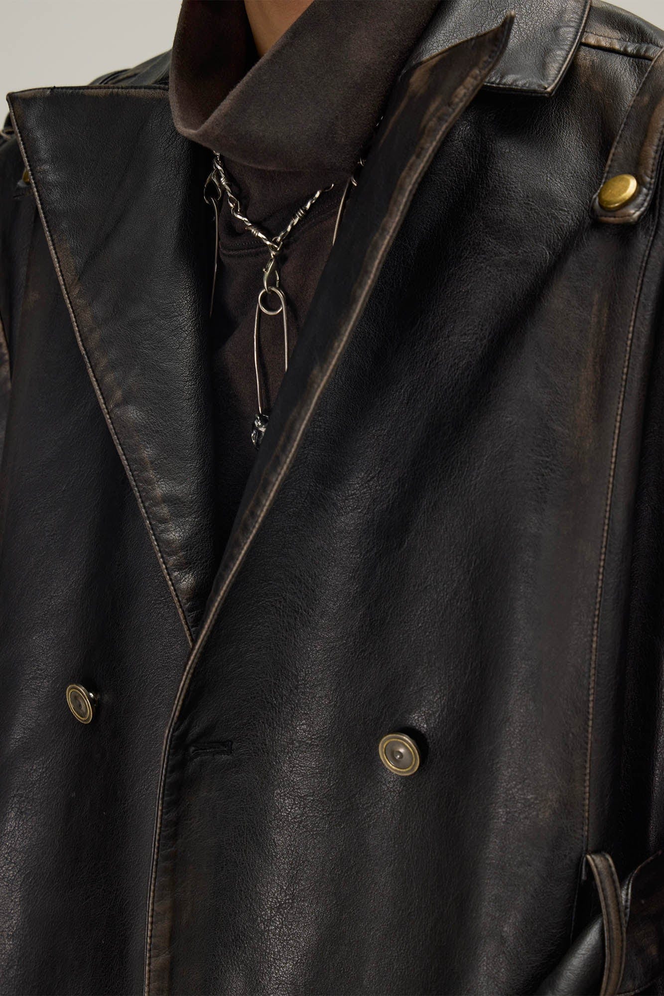FLYERRER Multi-Pocket Belted Faux Leather Trench Coat, premium urban and streetwear designers apparel on PROJECTISR.com, FLYERRER