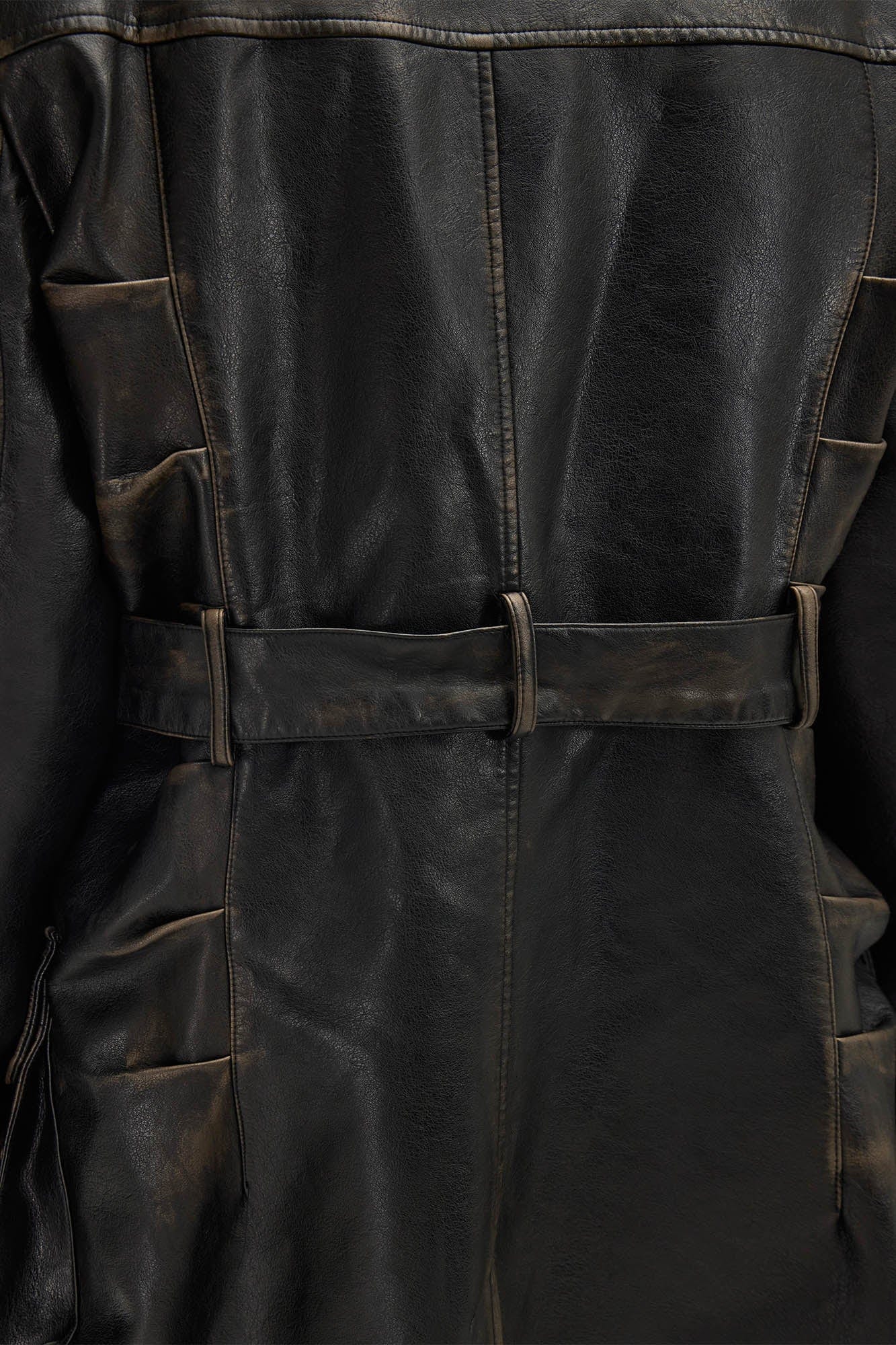 FLYERRER Multi-Pocket Belted Faux Leather Trench Coat, premium urban and streetwear designers apparel on PROJECTISR.com, FLYERRER