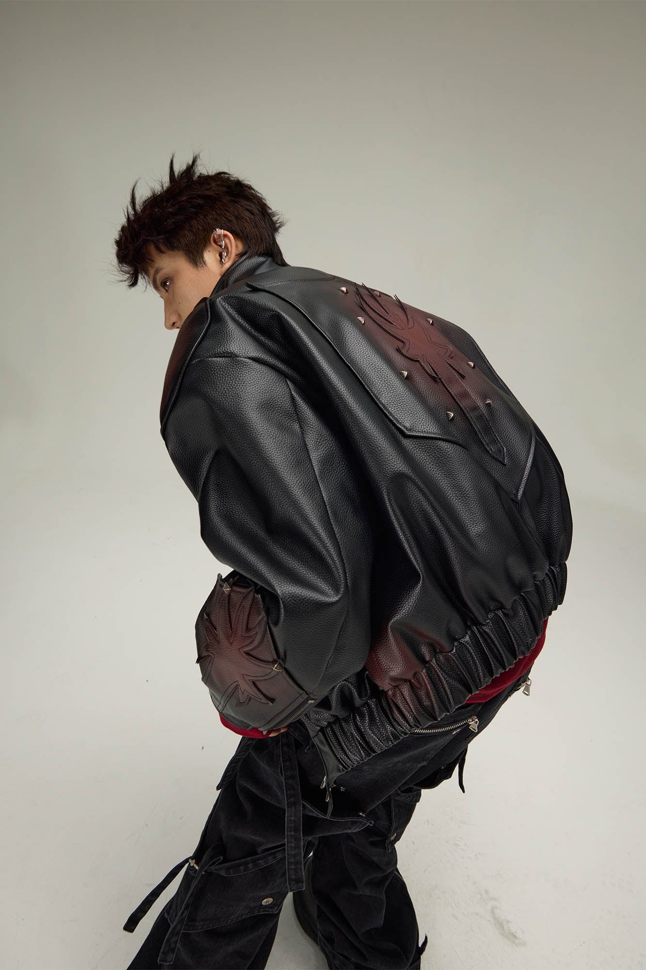 FLYERRER Flame Deconstructed Distressed Faux Leather Jacket, premium urban and streetwear designers apparel on PROJECTISR.com, FLYERRER