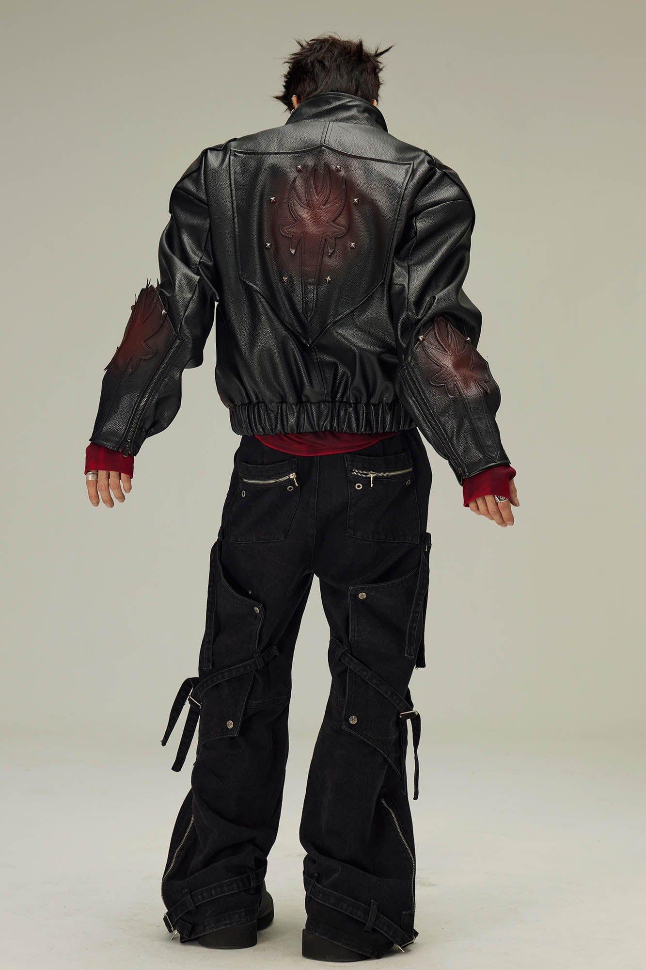 FLYERRER Flame Deconstructed Distressed Faux Leather Jacket, premium urban and streetwear designers apparel on PROJECTISR.com, FLYERRER