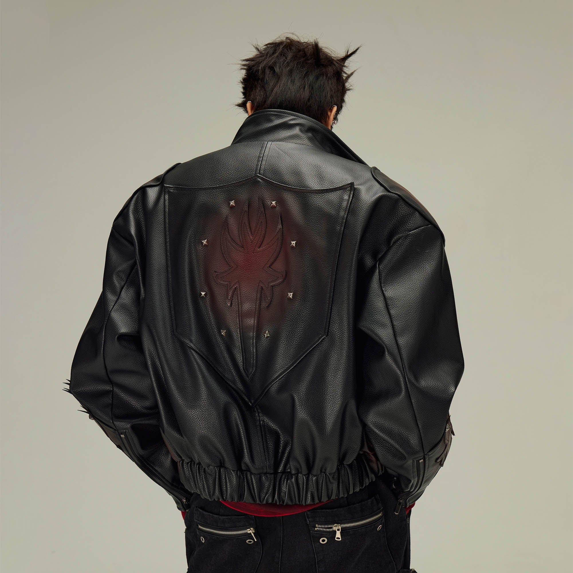 FLYERRER Flame Deconstructed Distressed Faux Leather Jacket, premium urban and streetwear designers apparel on PROJECTISR.com, FLYERRER