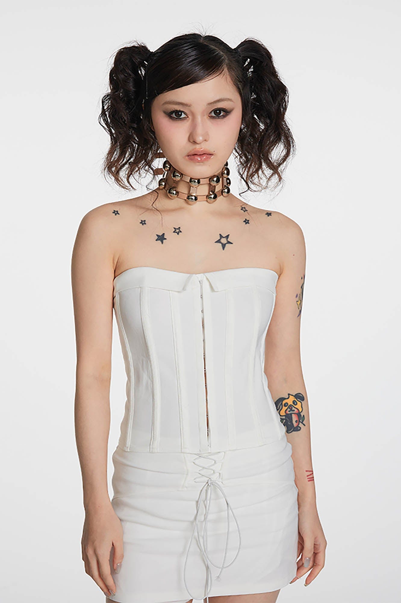 SCHWARZGOLD Metallic Beaded Double-Strap Choker, premium urban and streetwear designers apparel on PROJECTISR.com, SCHWARZGOLD