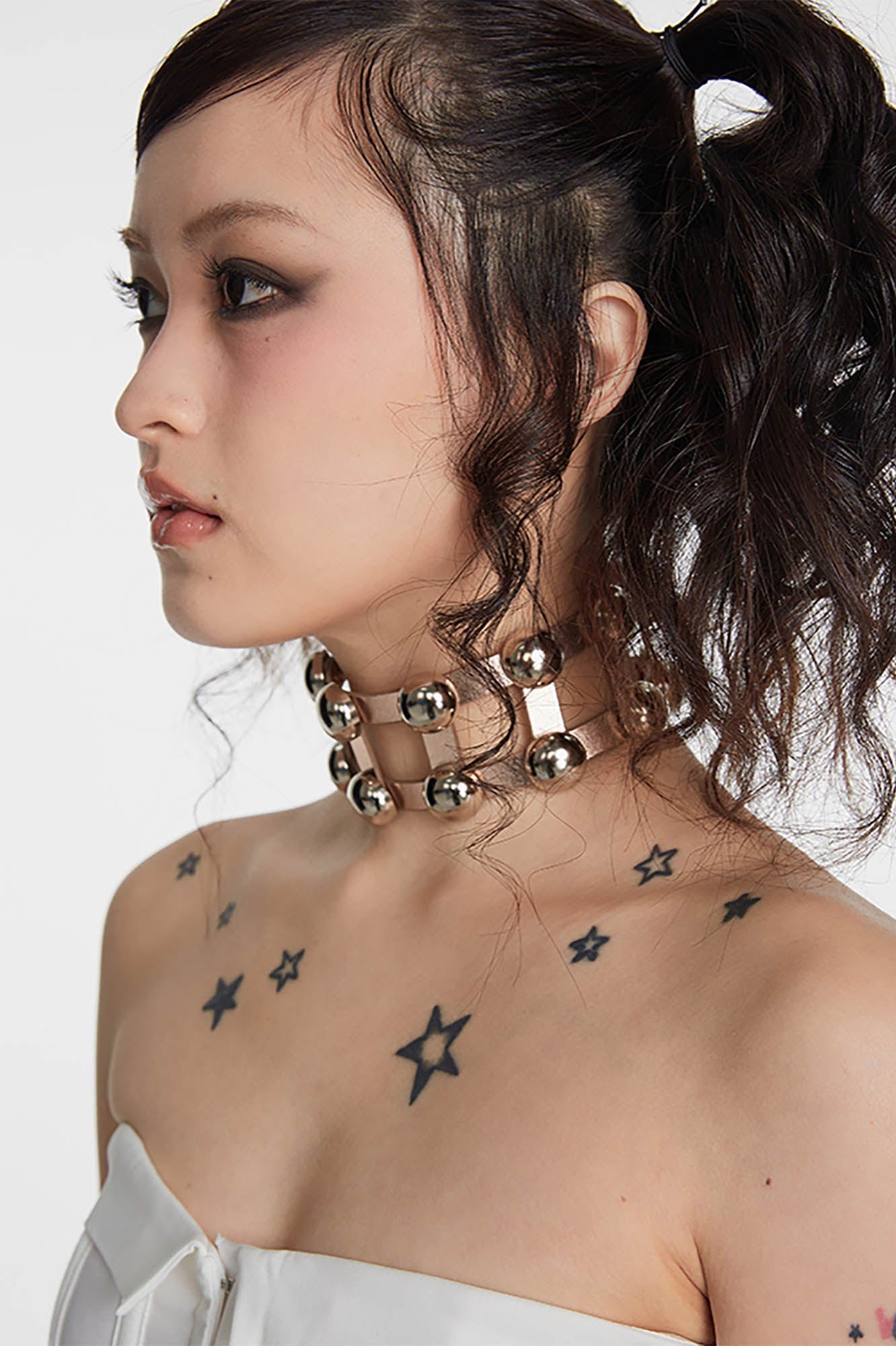 SCHWARZGOLD Metallic Beaded Double-Strap Choker, premium urban and streetwear designers apparel on PROJECTISR.com, SCHWARZGOLD