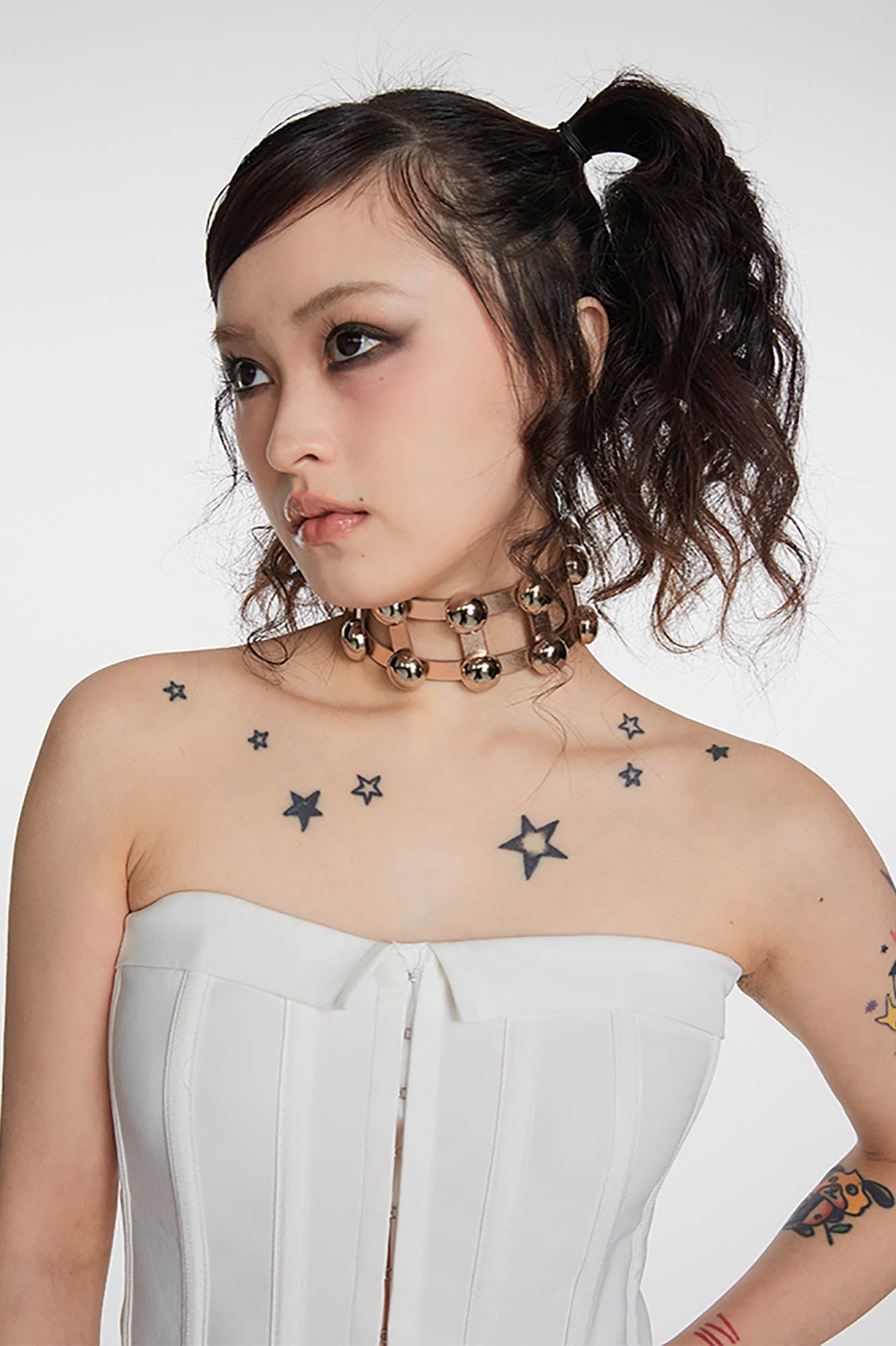 SCHWARZGOLD Metallic Beaded Double-Strap Choker, premium urban and streetwear designers apparel on PROJECTISR.com, SCHWARZGOLD