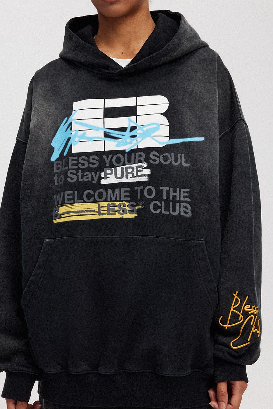BONELESS Slogan Logo Washed Hoodie, premium urban and streetwear designers apparel on PROJECTISR.com, BONELESS