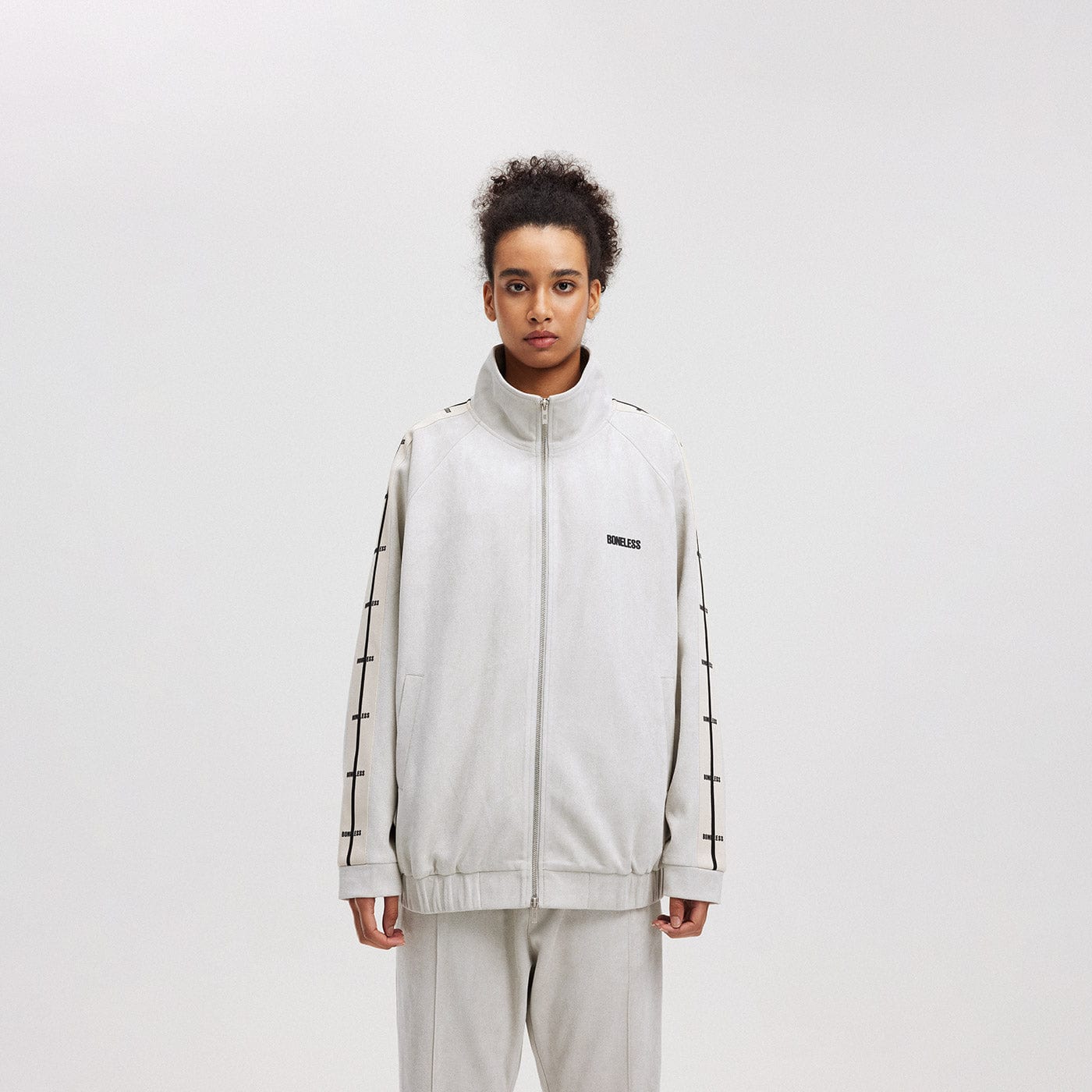 BONELESS Contrasted Striped Faux Suede Jacket, premium urban and streetwear designers apparel on PROJECTISR.com, BONELESS