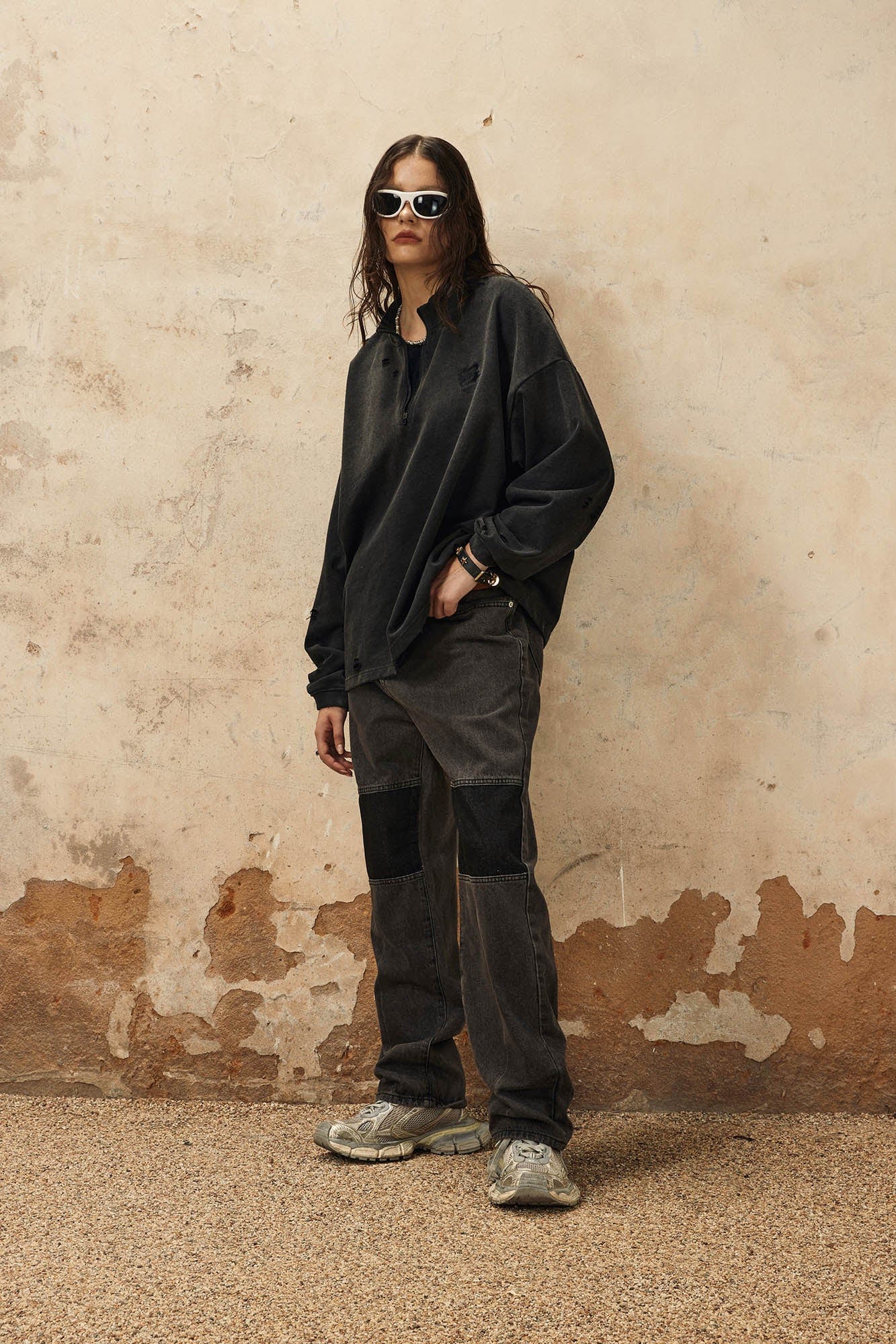 OVDY Spliced Knees Straight-Leg Jeans, premium urban and streetwear designers apparel on PROJECTISR.com, OVDY