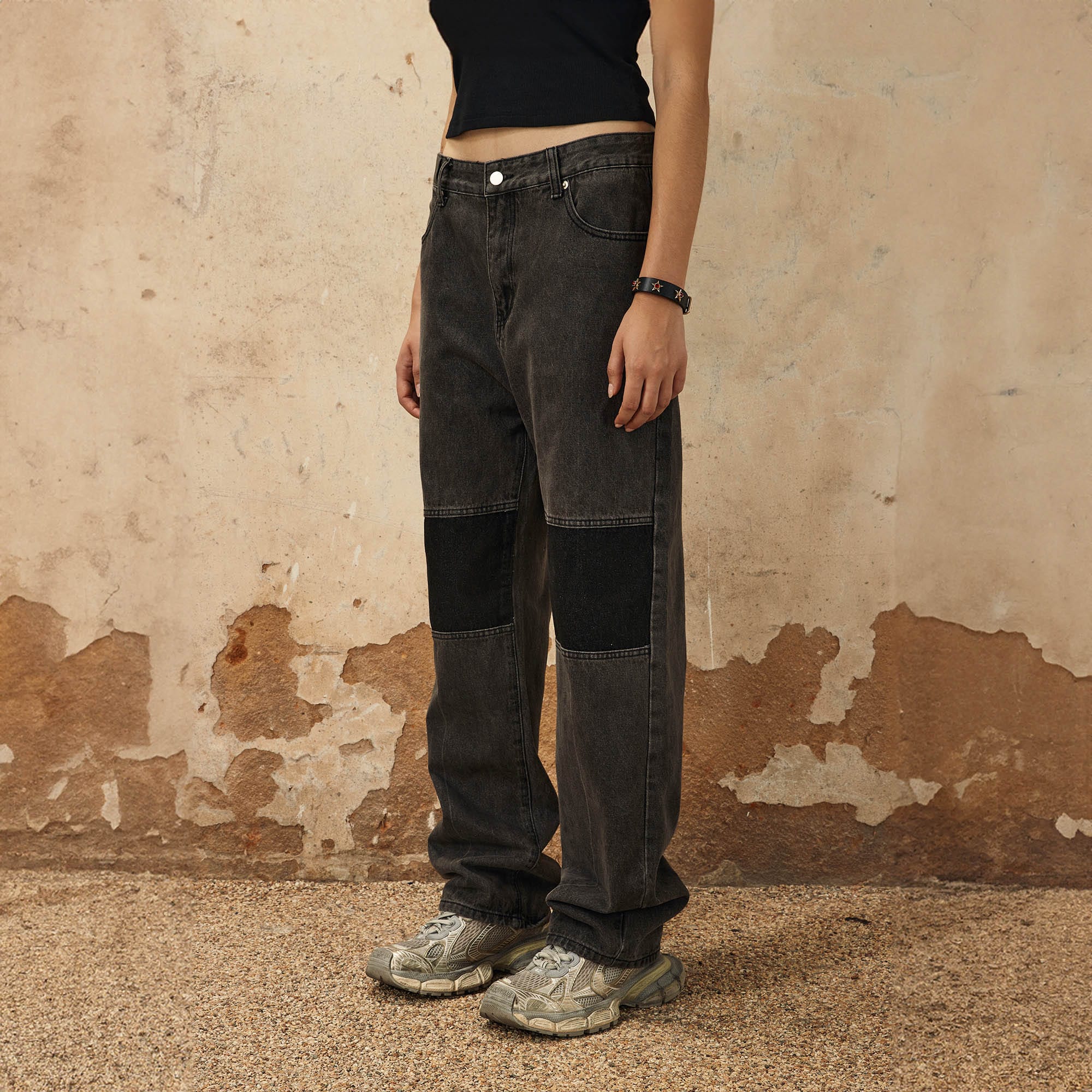 OVDY Spliced Knees Straight-Leg Jeans, premium urban and streetwear designers apparel on PROJECTISR.com, OVDY