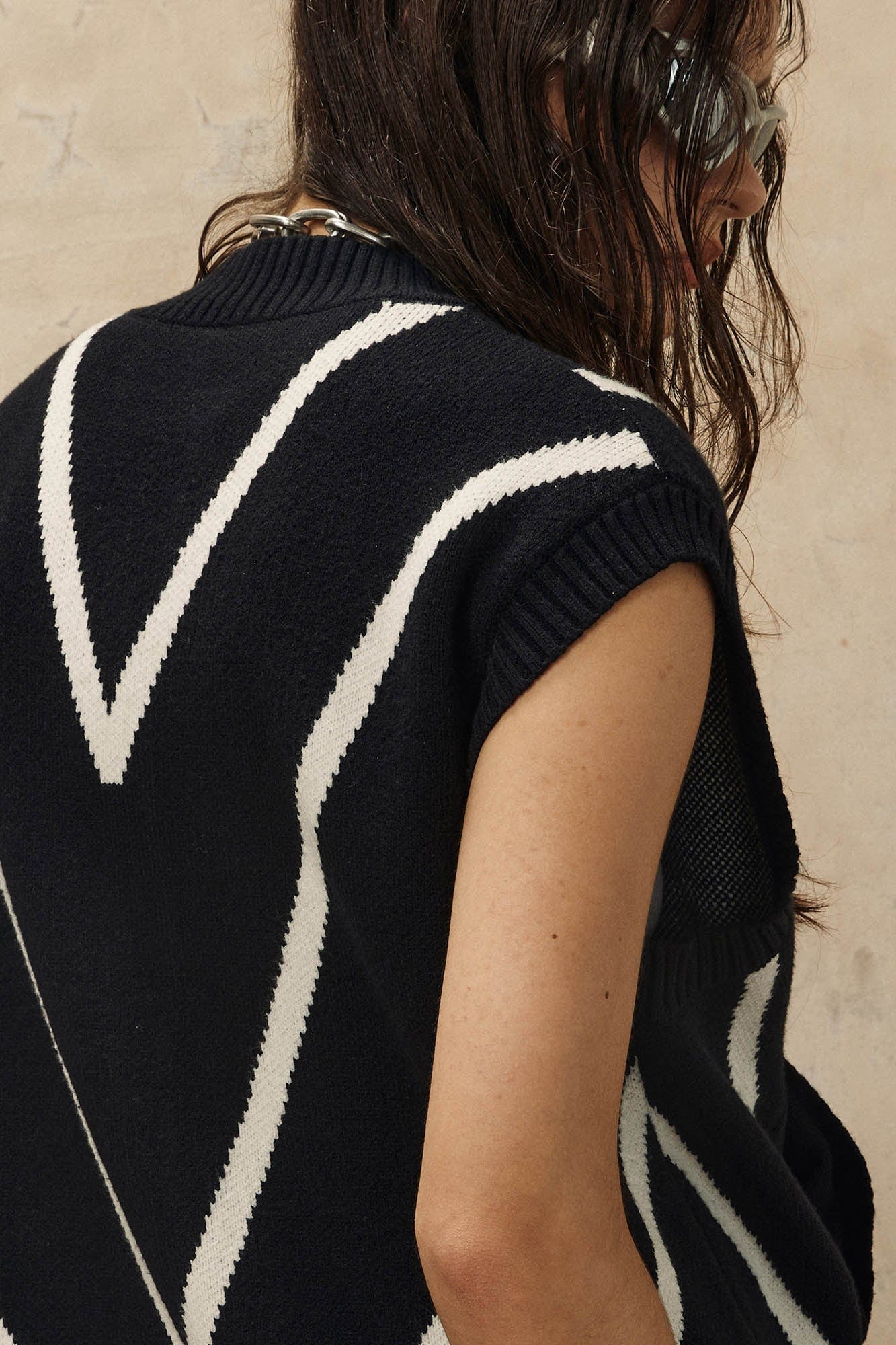 OVDY Chevron Stripe Zip-Up Knit Vest, premium urban and streetwear designers apparel on PROJECTISR.com, OVDY