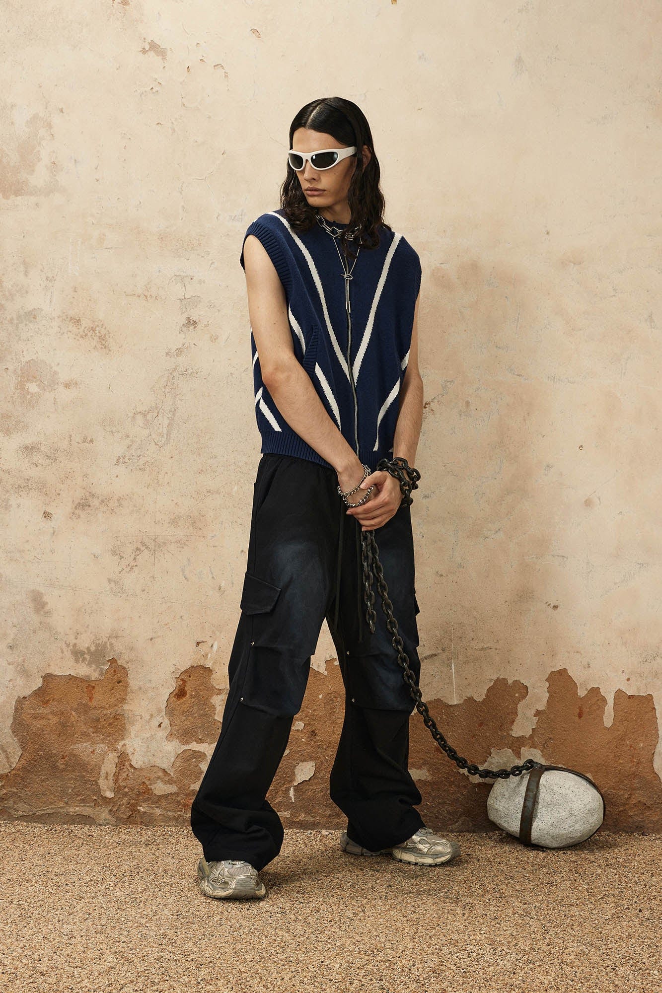 OVDY Chevron Stripe Zip-Up Knit Vest, premium urban and streetwear designers apparel on PROJECTISR.com, OVDY