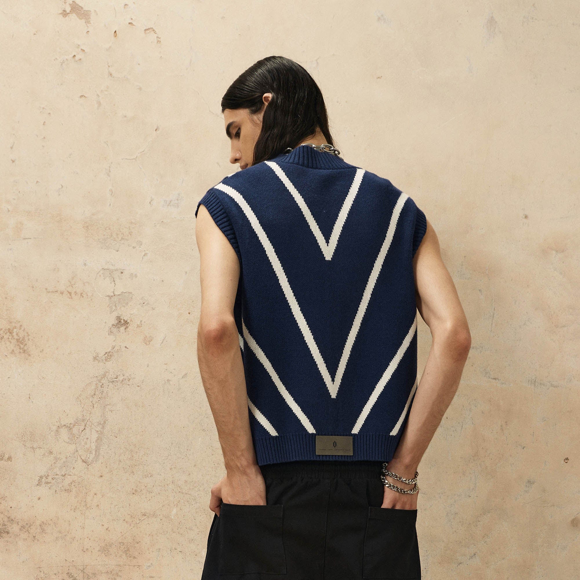 OVDY Chevron Stripe Zip-Up Knit Vest, premium urban and streetwear designers apparel on PROJECTISR.com, OVDY