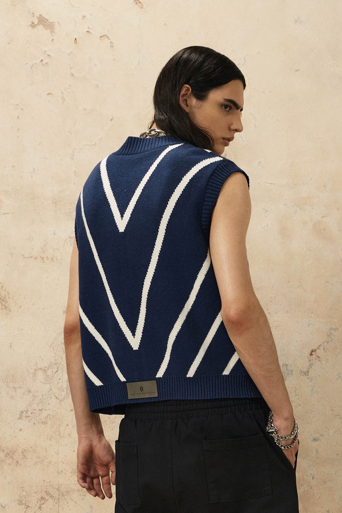 OVDY Chevron Stripe Zip-Up Knit Vest, premium urban and streetwear designers apparel on PROJECTISR.com, OVDY