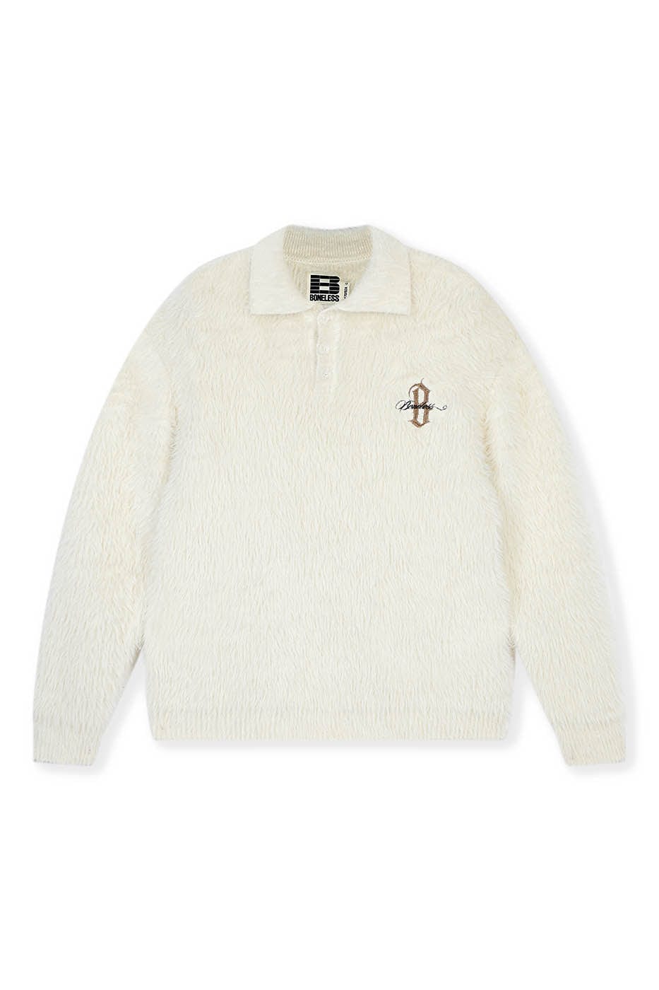 BONELESS Mohair Embroidered Logo Polo Sweater, premium urban and streetwear designers apparel on PROJECTISR.com, BONELESS