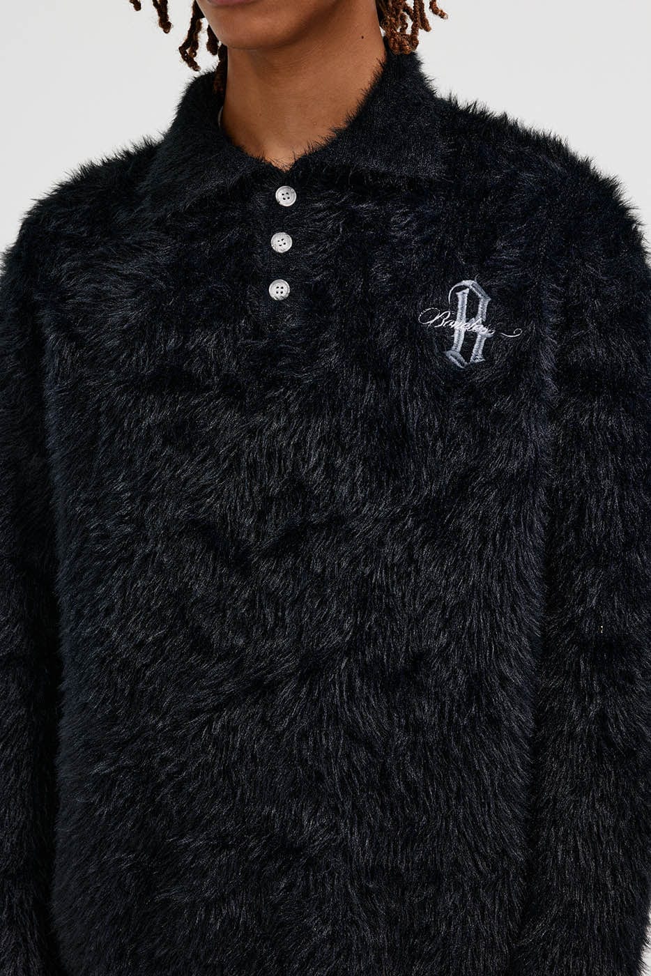 BONELESS Mohair Embroidered Logo Polo Sweater, premium urban and streetwear designers apparel on PROJECTISR.com, BONELESS