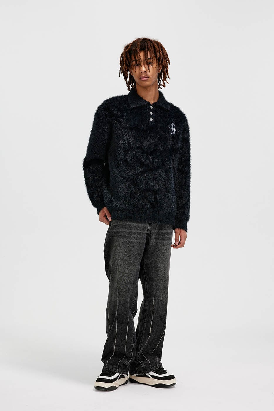BONELESS Mohair Embroidered Logo Polo Sweater, premium urban and streetwear designers apparel on PROJECTISR.com, BONELESS