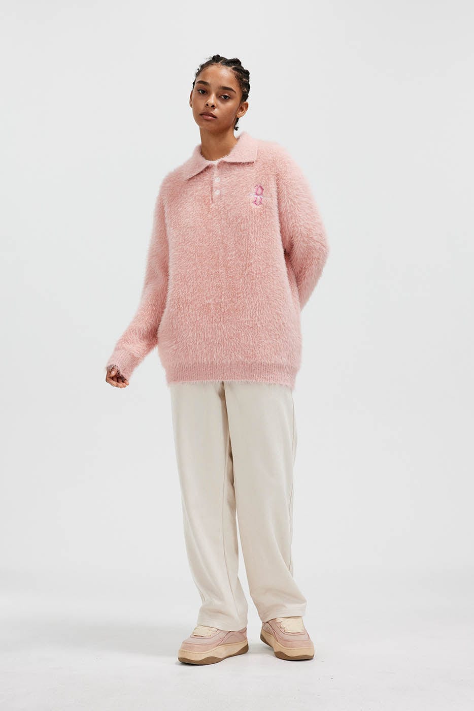 BONELESS Mohair Embroidered Logo Polo Sweater, premium urban and streetwear designers apparel on PROJECTISR.com, BONELESS