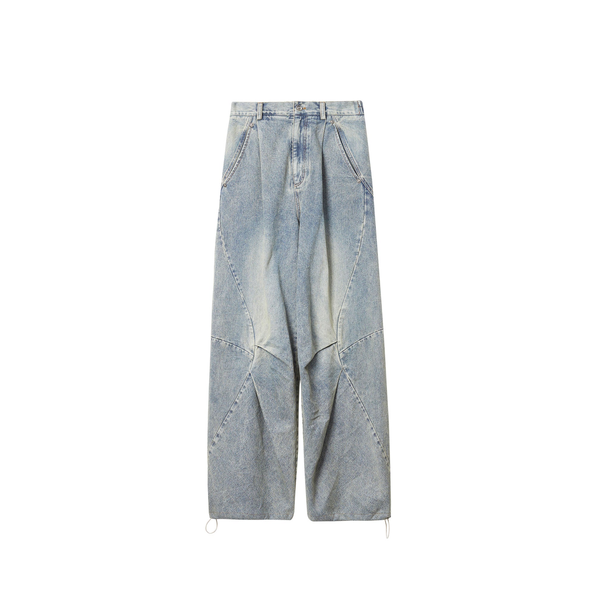 ERROR CODE ROBOT Washed Curved Pleated- Knee Jeans, premium urban and streetwear designers apparel on PROJECTISR.com, ERROR CODE ROBOT