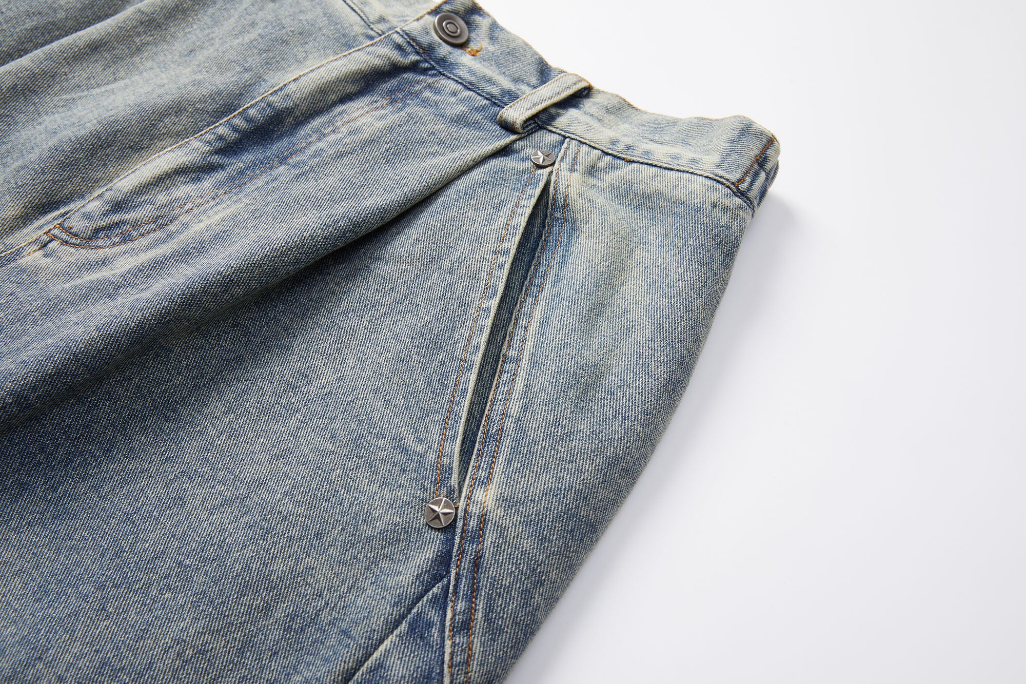 ERROR CODE ROBOT Washed Curved Pleated- Knee Jeans, premium urban and streetwear designers apparel on PROJECTISR.com, ERROR CODE ROBOT