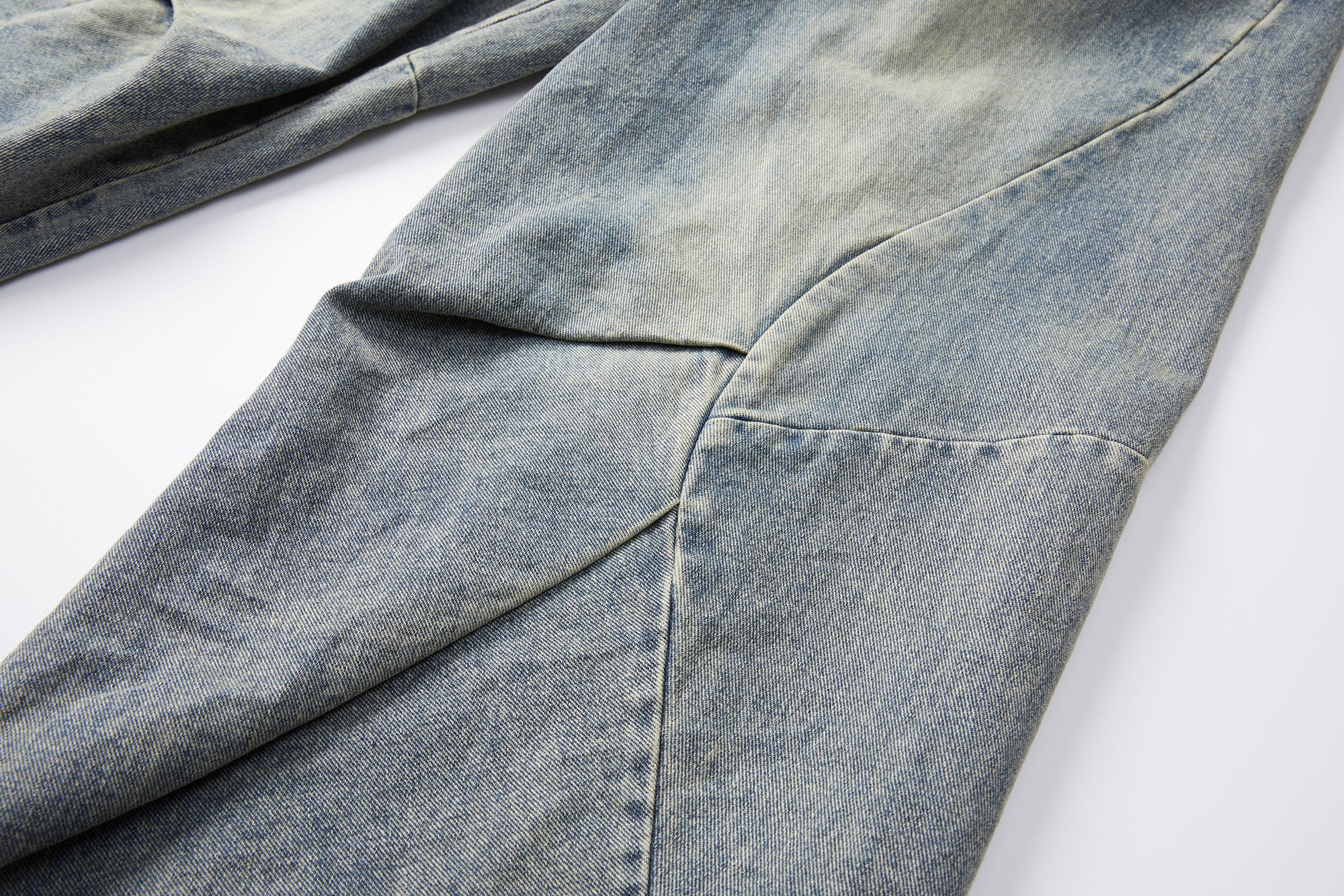 ERROR CODE ROBOT Washed Curved Pleated- Knee Jeans, premium urban and streetwear designers apparel on PROJECTISR.com, ERROR CODE ROBOT