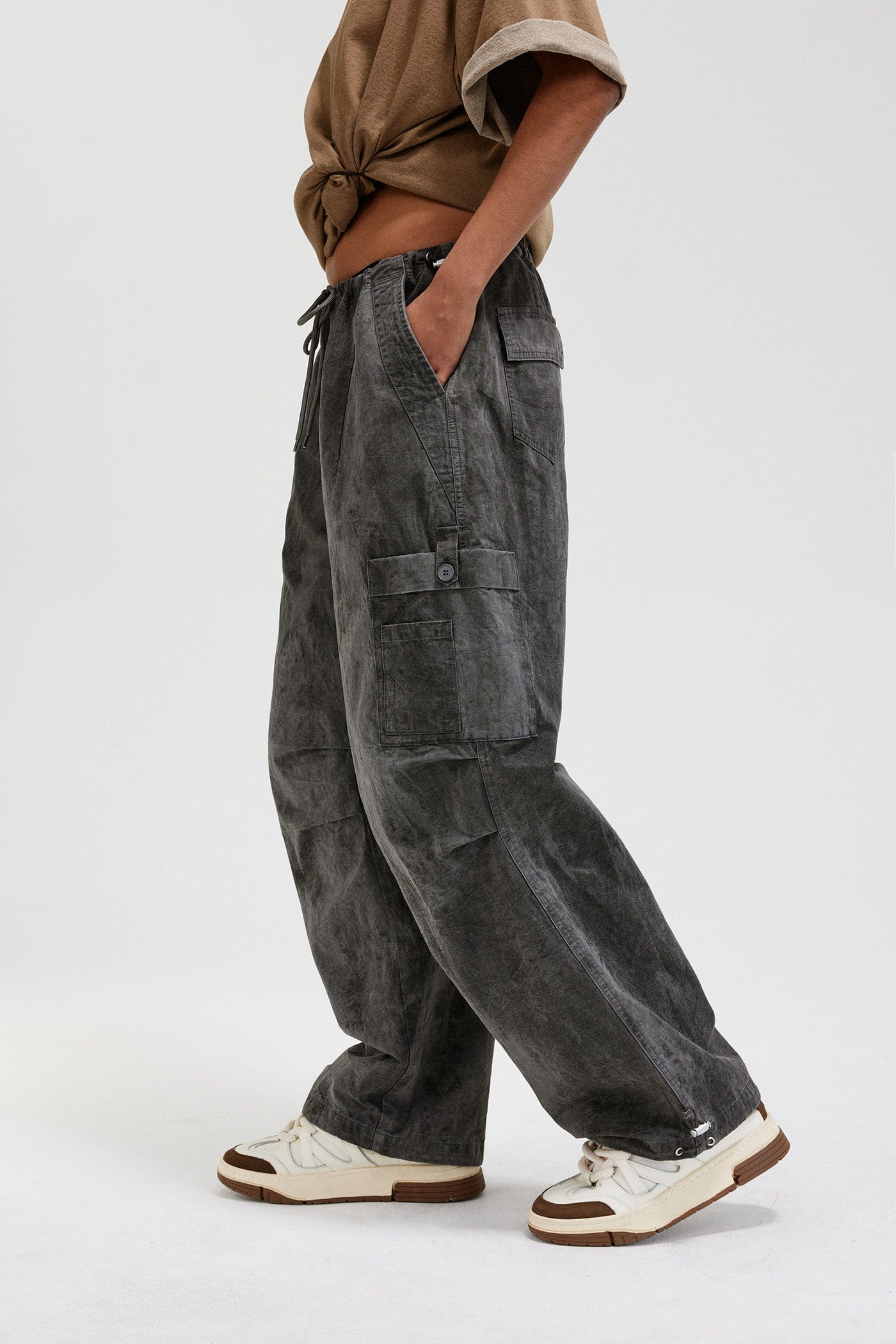 BONELESS Washed Multi-Pocket Crinkled Cargo Pants, premium urban and streetwear designers apparel on PROJECTISR.com, BONELESS
