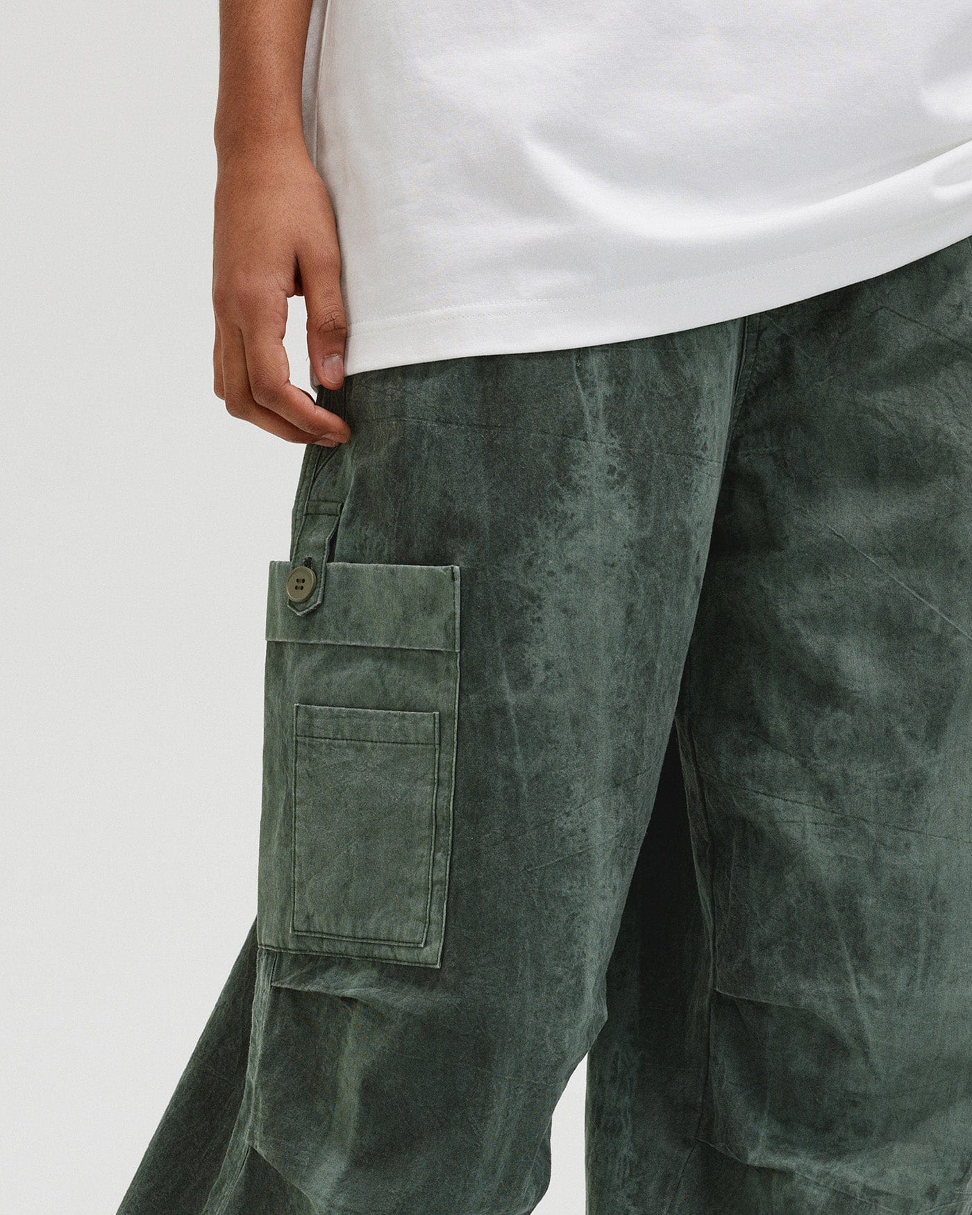 BONELESS Washed Multi-Pocket Crinkled Cargo Pants, premium urban and streetwear designers apparel on PROJECTISR.com, BONELESS