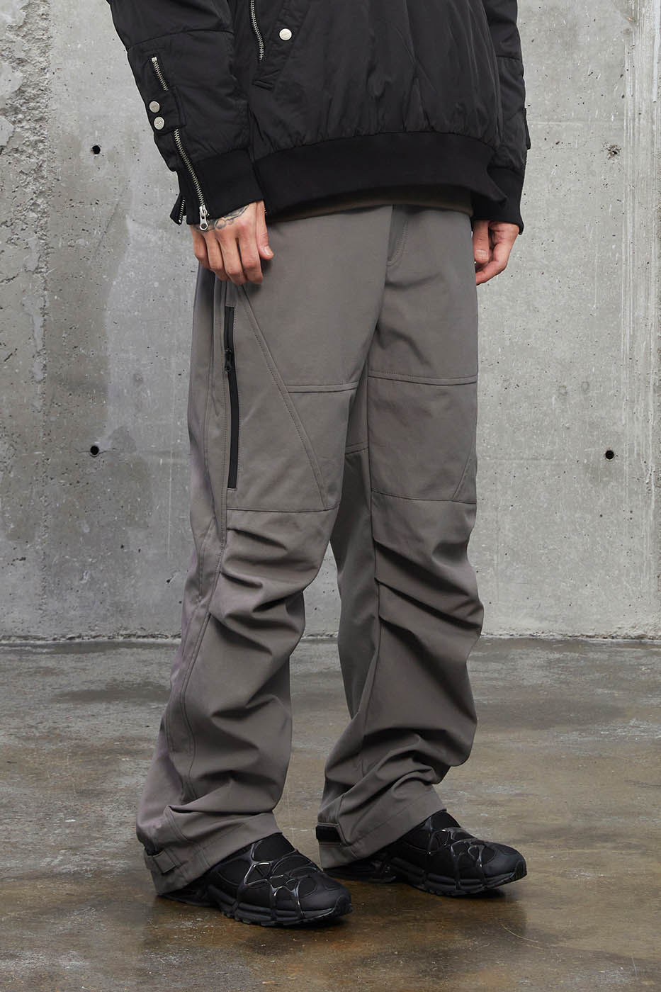 F2CE Deconstructed Crinkled Zipper Pants, premium urban and streetwear designers apparel on PROJECTISR.com, F2CE