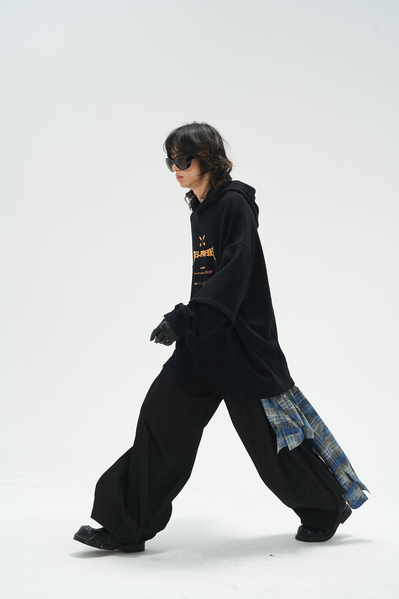RELABEL Detachable Plaid Flap Panel Wide-Leg Pants, premium urban and streetwear designers apparel on PROJECTISR.com, RELABEL