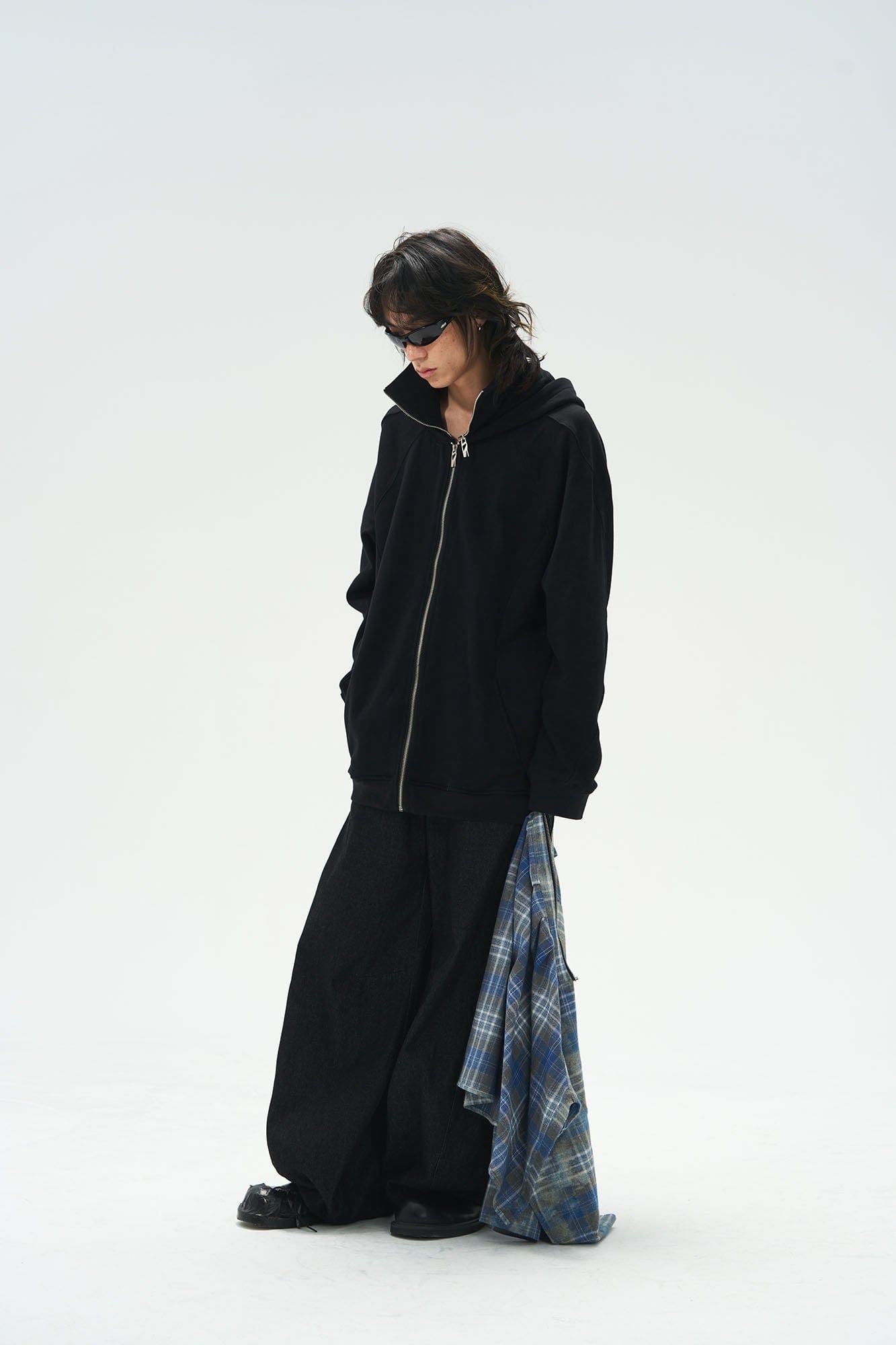 RELABEL Detachable Plaid Flap Panel Wide-Leg Pants, premium urban and streetwear designers apparel on PROJECTISR.com, RELABEL