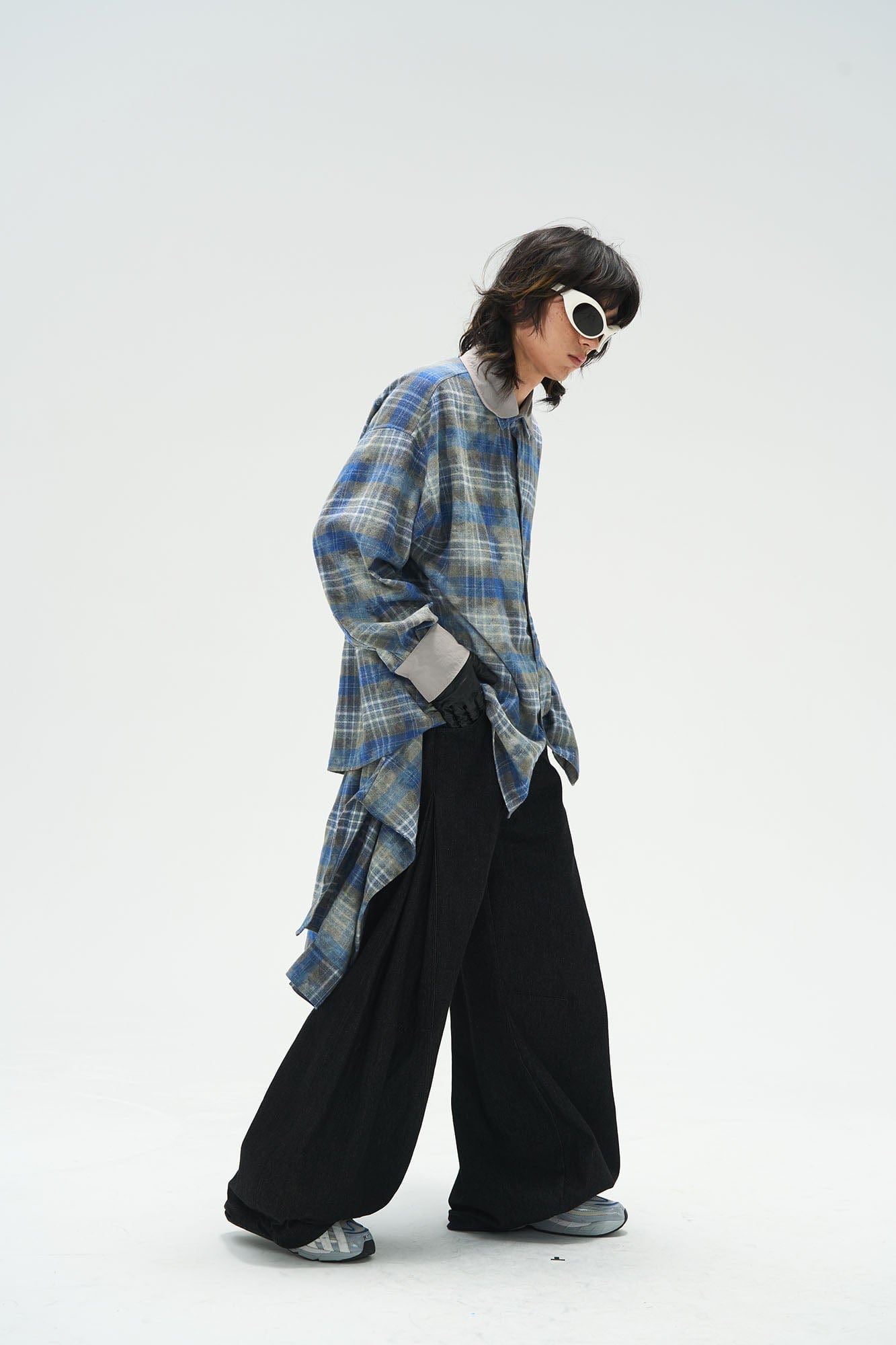 RELABEL Detachable Plaid Flap Panel Wide-Leg Pants, premium urban and streetwear designers apparel on PROJECTISR.com, RELABEL