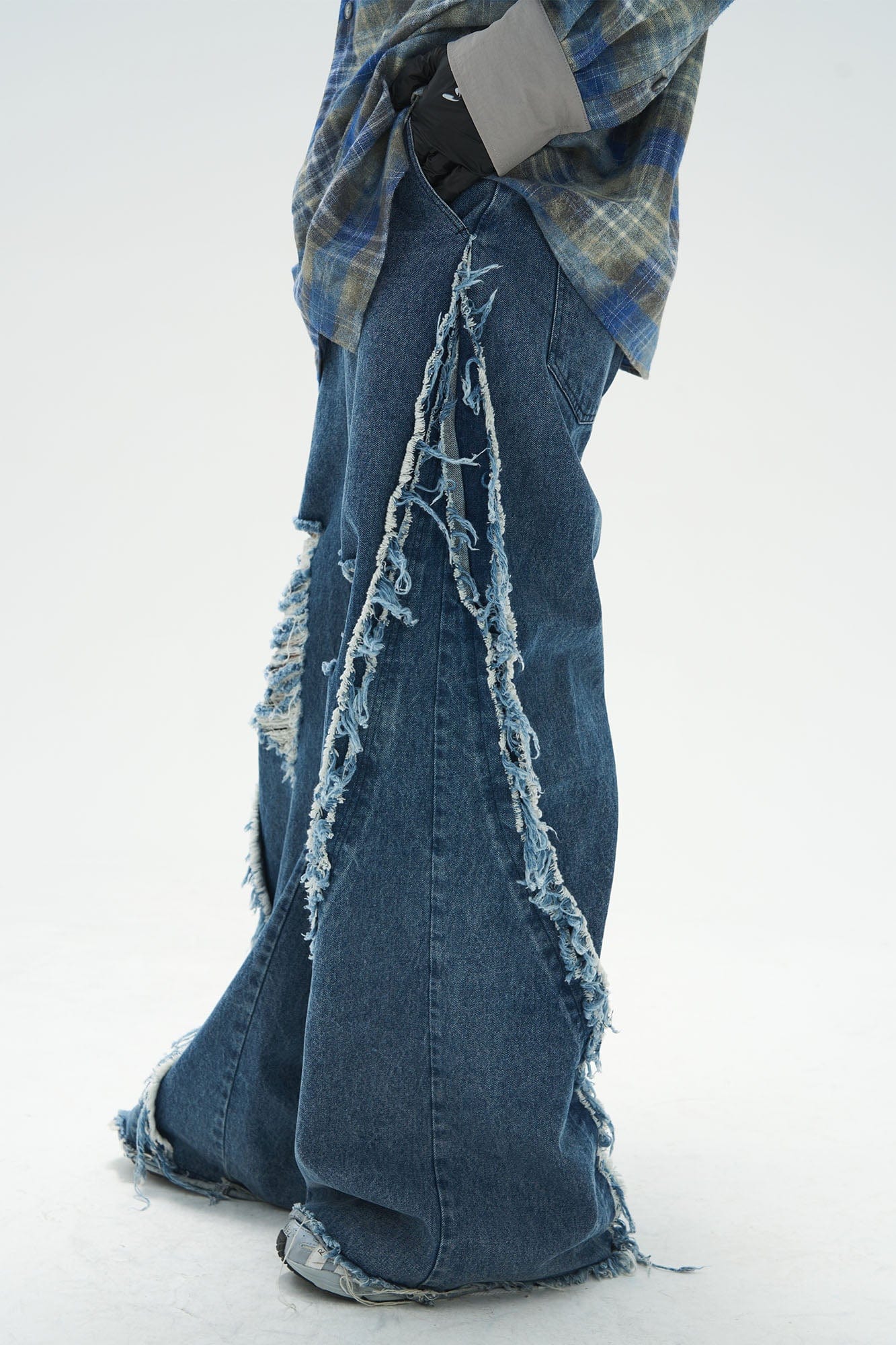 RELABEL Split Heavy-Distressed Washed Denim Pants, premium urban and streetwear designers apparel on PROJECTISR.com, RELABEL