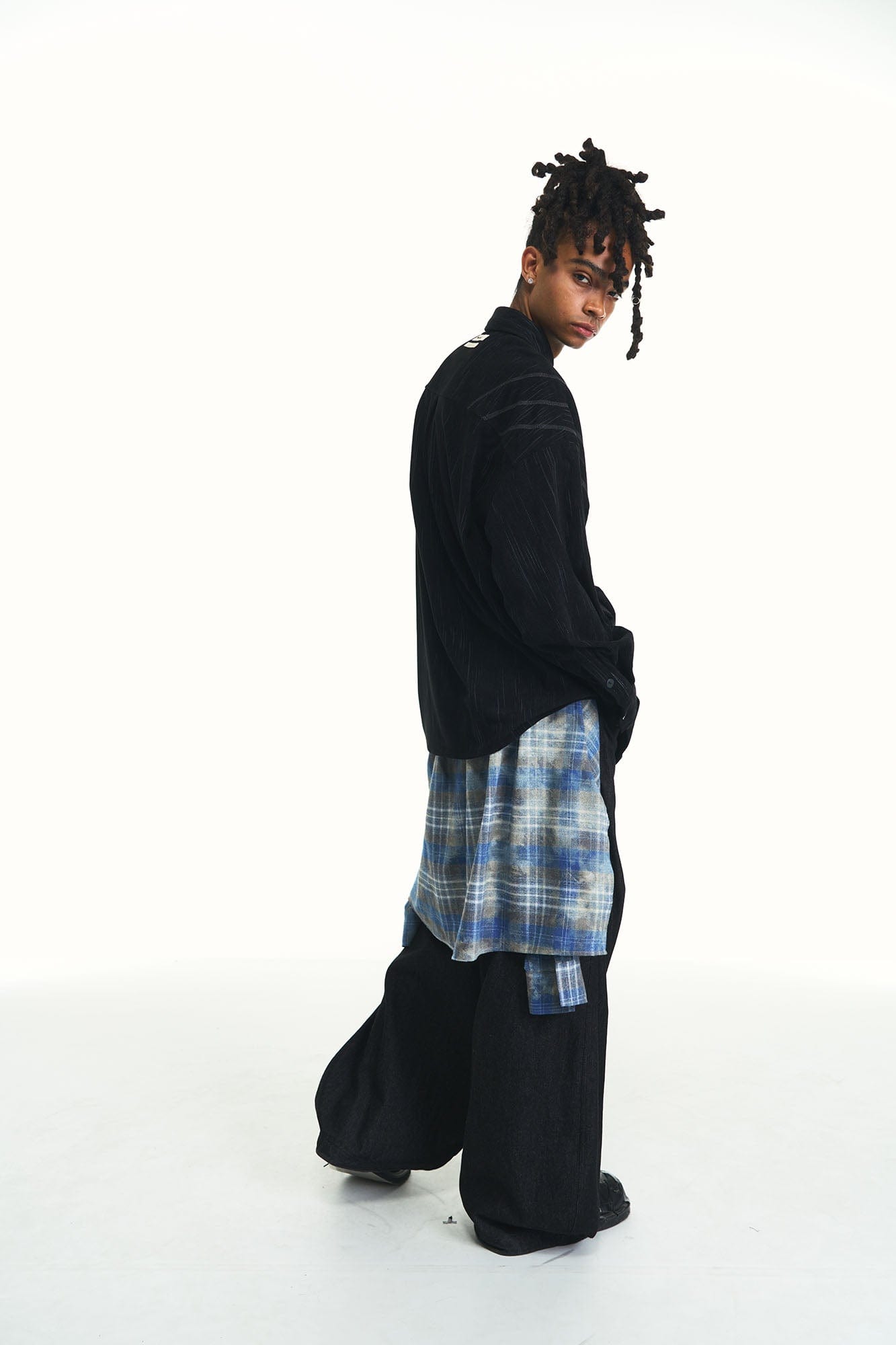 RELABEL Detachable Plaid Flap Panel Wide-Leg Pants, premium urban and streetwear designers apparel on PROJECTISR.com, RELABEL