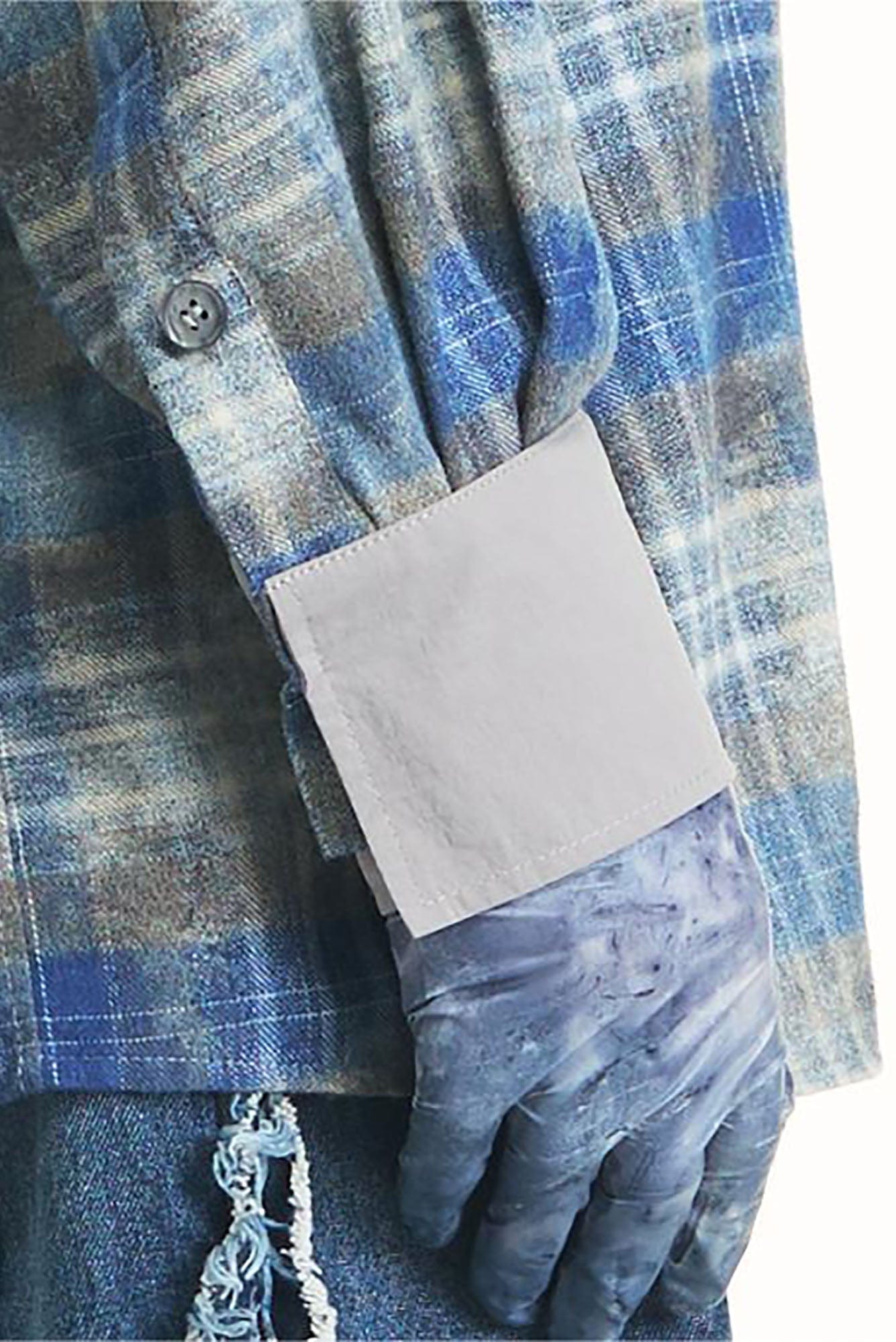 RELABEL Washed Plaid Tie-Dye Contrast-Collar Shirt, premium urban and streetwear designers apparel on PROJECTISR.com, RELABEL