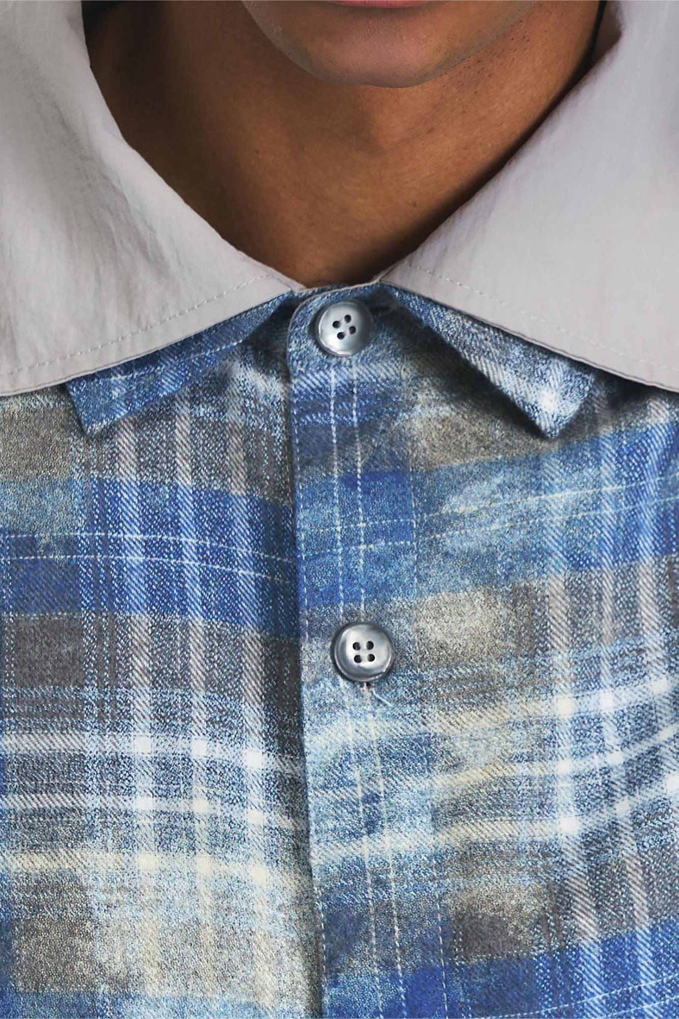 RELABEL Washed Plaid Tie-Dye Contrast-Collar Shirt, premium urban and streetwear designers apparel on PROJECTISR.com, RELABEL