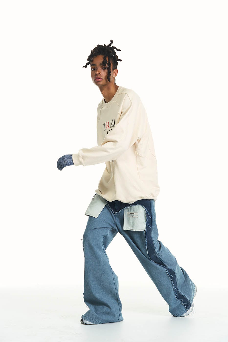 RELABEL Deconstructed Washed Frayed Jeans, premium urban and streetwear designers apparel on PROJECTISR.com, RELABEL