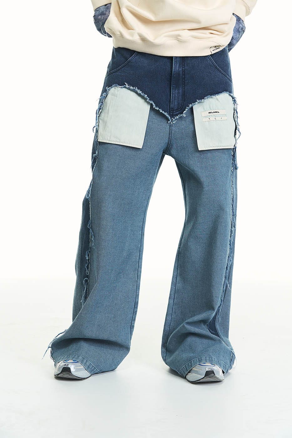 RELABEL Deconstructed Washed Frayed Jeans, premium urban and streetwear designers apparel on PROJECTISR.com, RELABEL
