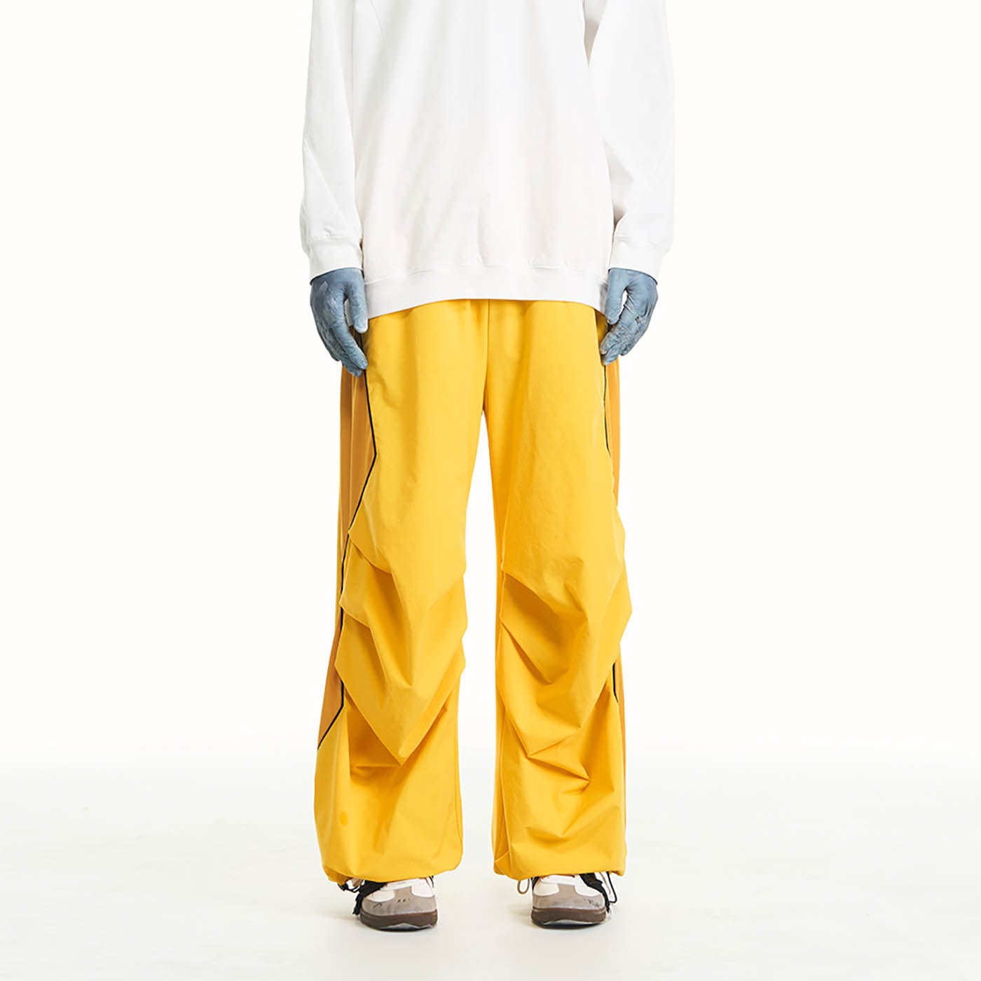 RELABEL Zig-Zag Spliced Pleated Parachute Pants, premium urban and streetwear designers apparel on PROJECTISR.com, RELABEL