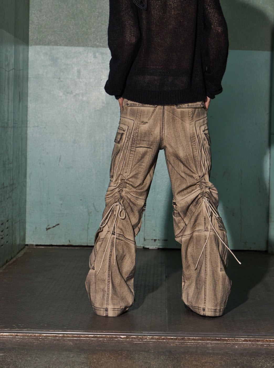 DND4DES Distressed Drawstring Crinkled Zipper Cargo, premium urban and streetwear designers apparel on PROJECTISR.com, DND4DES