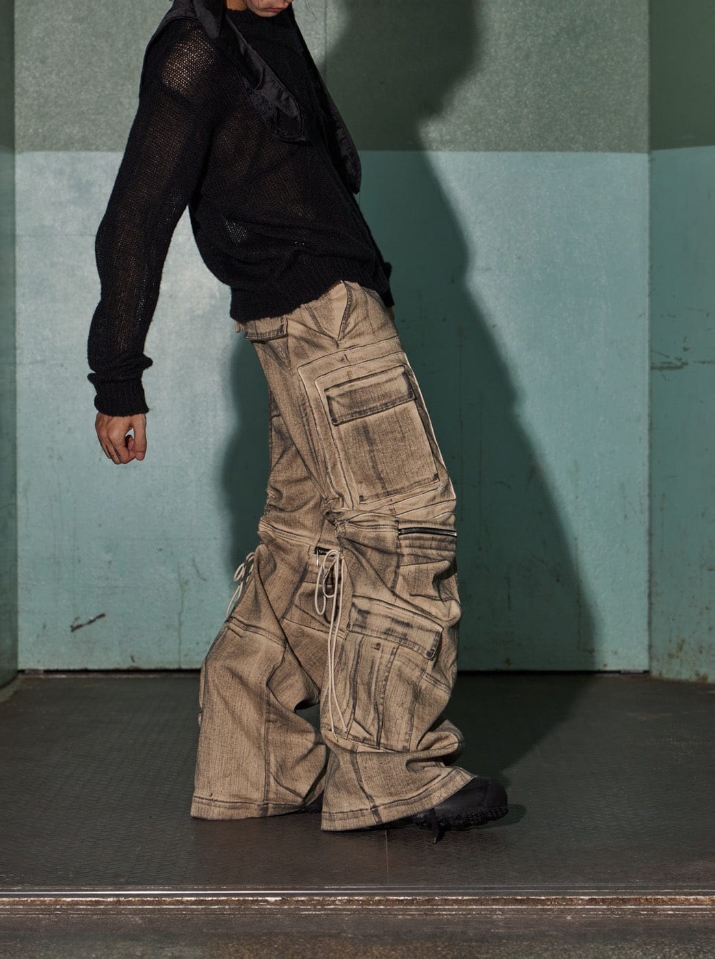 DND4DES Distressed Drawstring Crinkled Zipper Cargo, premium urban and streetwear designers apparel on PROJECTISR.com, DND4DES