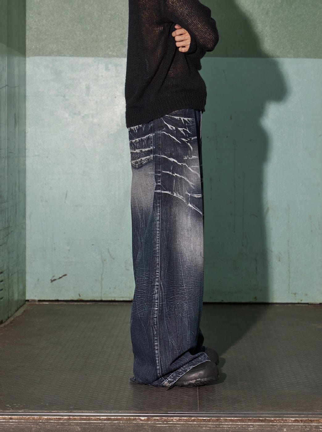 DND4DES Lighting Crease Washed Wide-Leg Jeans, premium urban and streetwear designers apparel on PROJECTISR.com, DND4DES