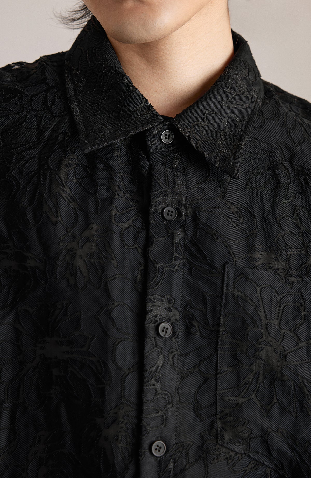 SAMMOKONPA Retro Cut-Out Floral Long-Sleeve Shirt