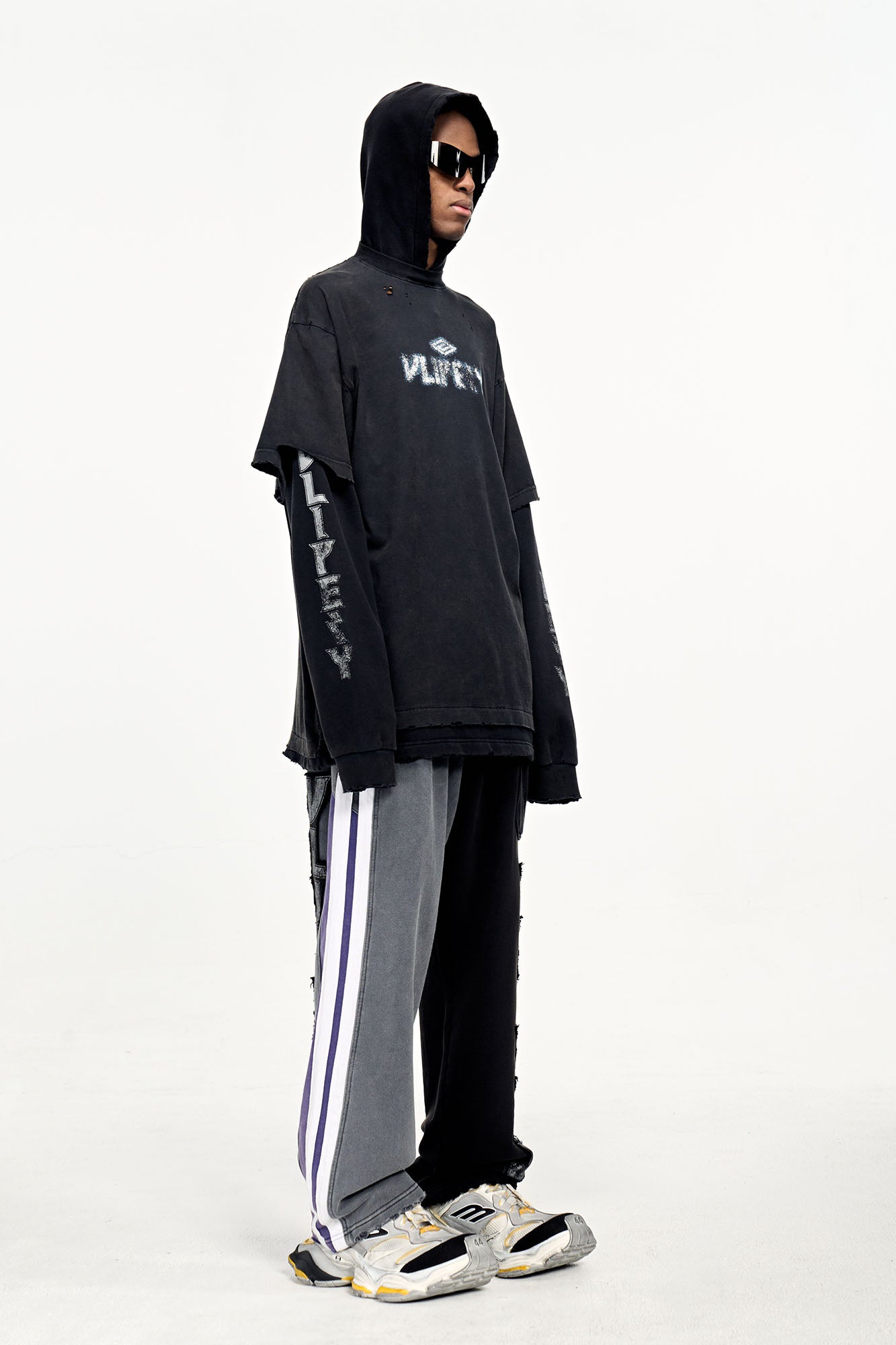 ULIPERY Distressed Faux Layered Hoodie