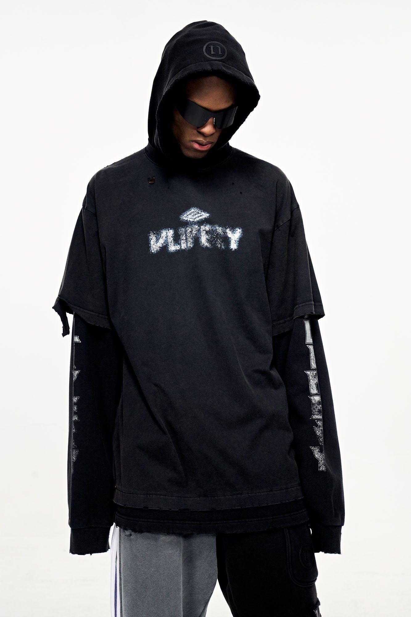 ULIPERY Distressed Faux Layered Hoodie